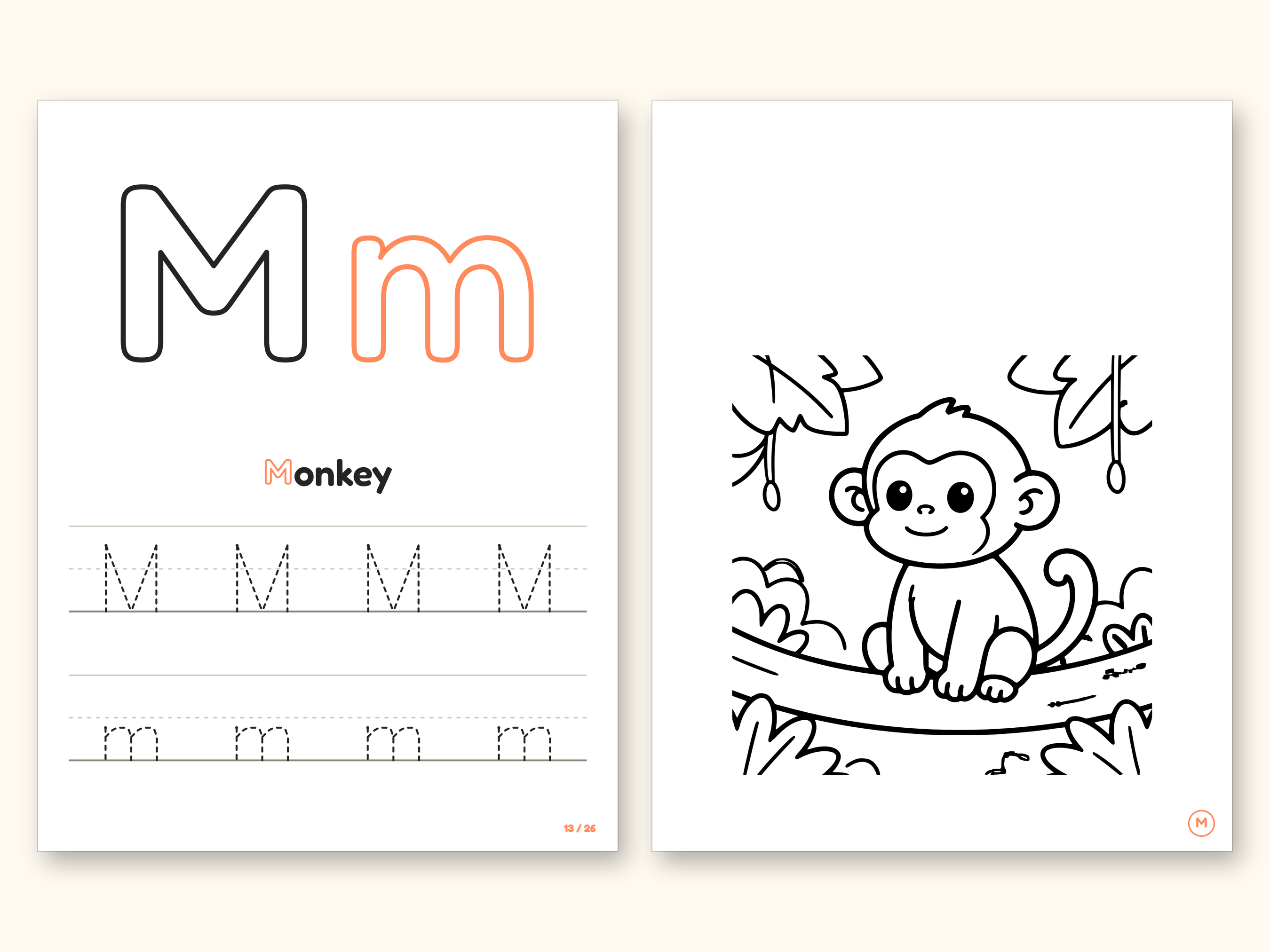 Animal ABC Coloring Book | Letter Tracing for Kids Ages 2-5 (Digital PDF): pages 27 and 28 side by side