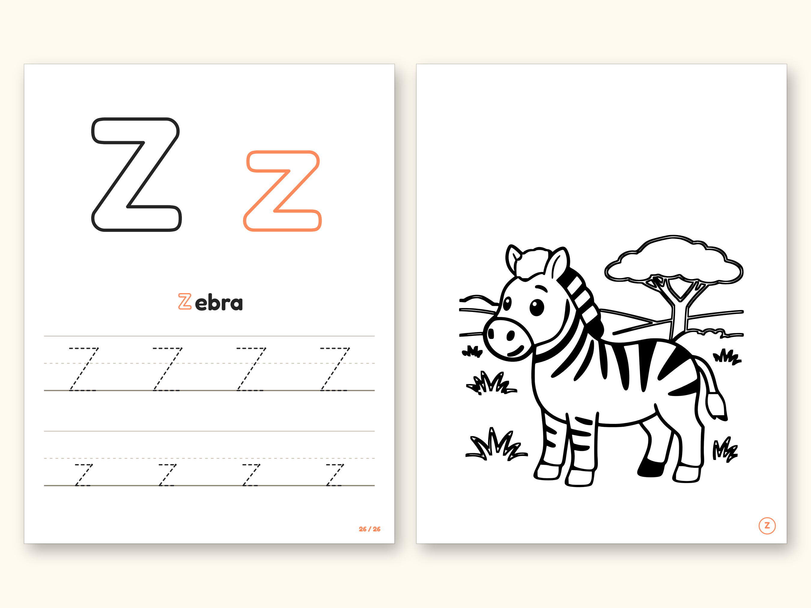 Animal ABC Coloring Book | Letter Tracing for Kids Ages 2-5 (Digital PDF): pages 53 and 54 side by side
