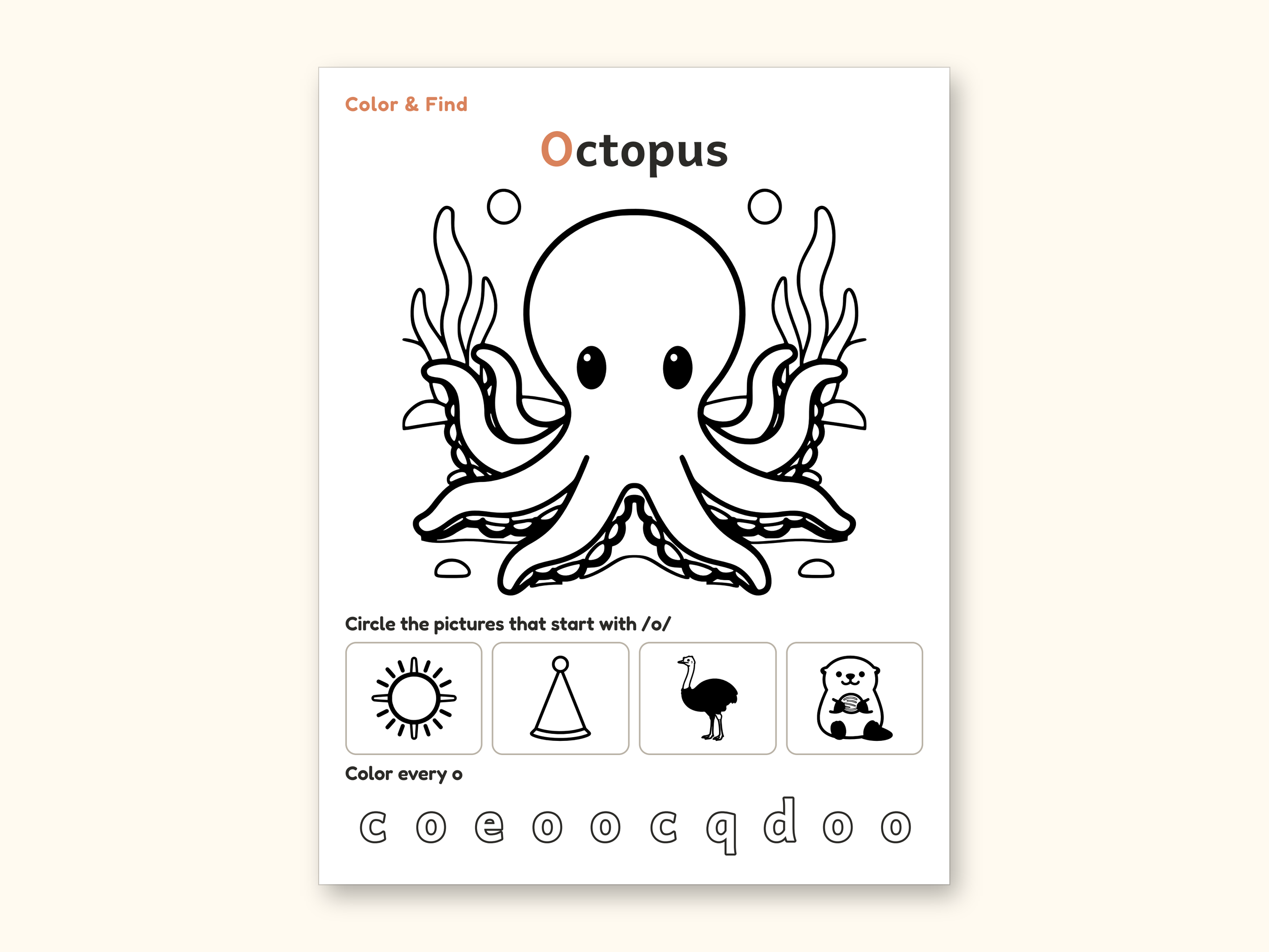 Animal Coloring Pages | ABC Letter Tracing for Kids Ages 5-6 (Digital PDF): sample page 37 of 64