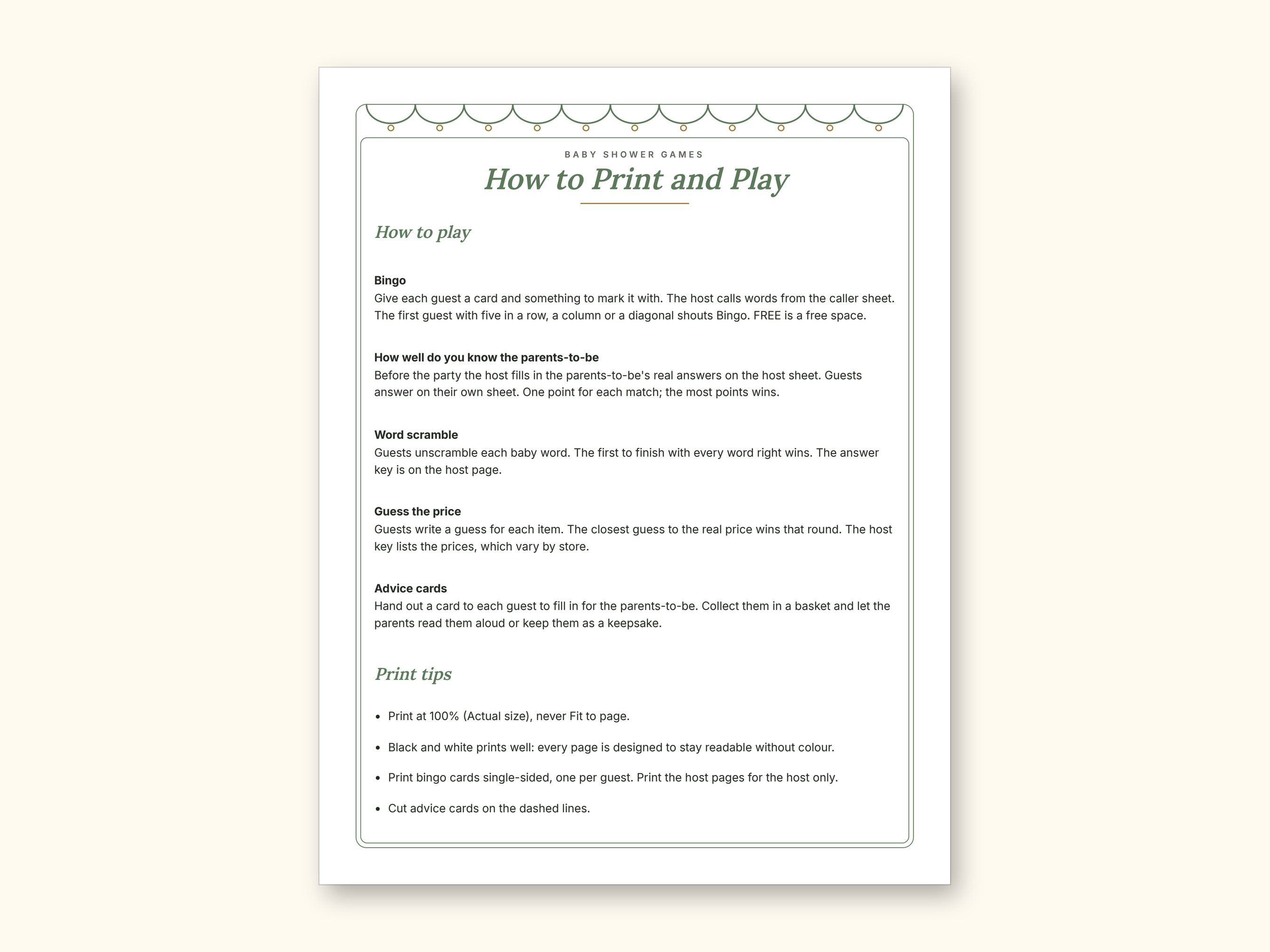 Baby Shower Games | Bingo Cards for Hosts (Digital PDF): sample page 2 of 21