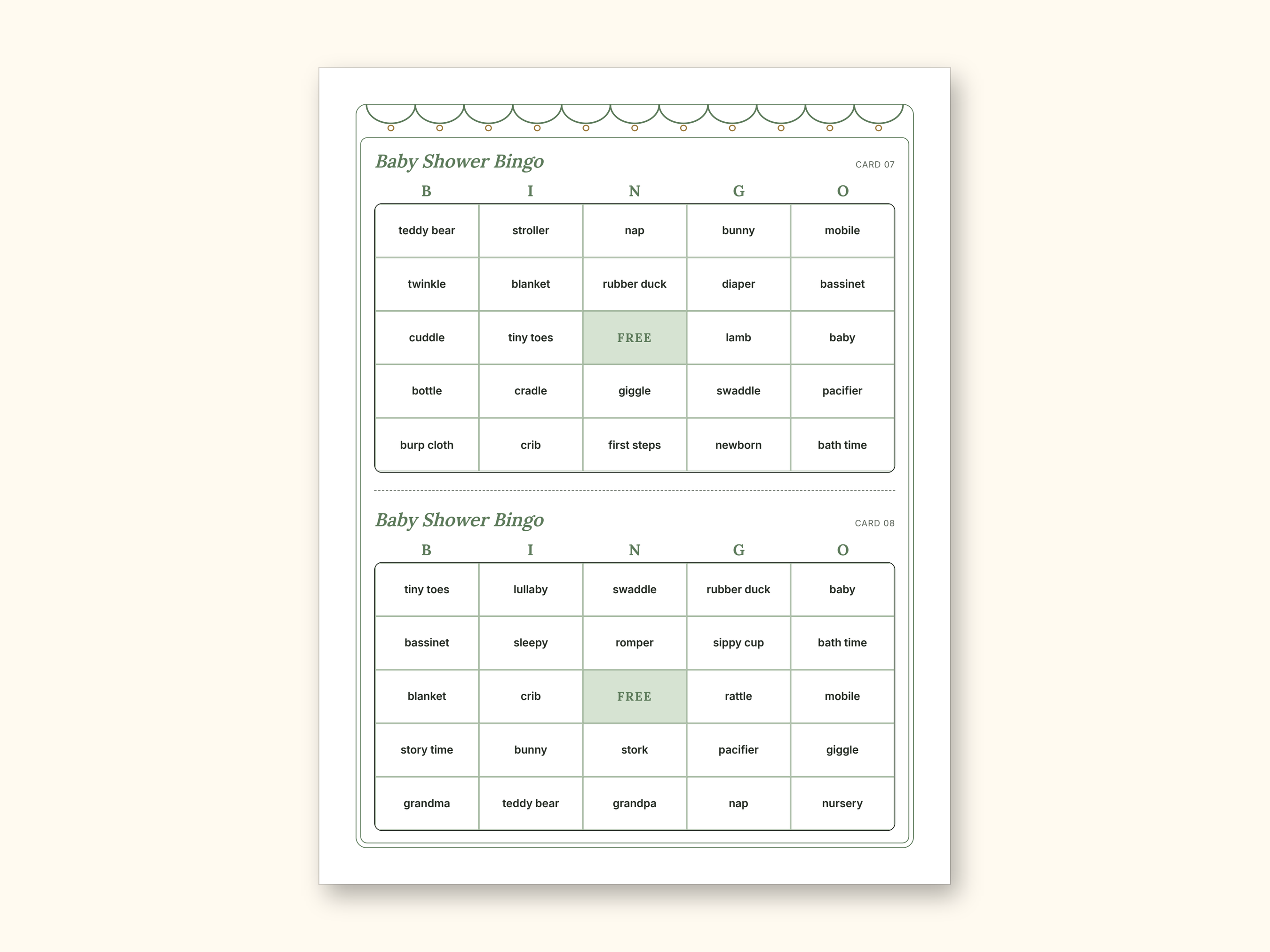 Baby Shower Games | Bingo Cards for Hosts (Digital PDF): sample page 6 of 21