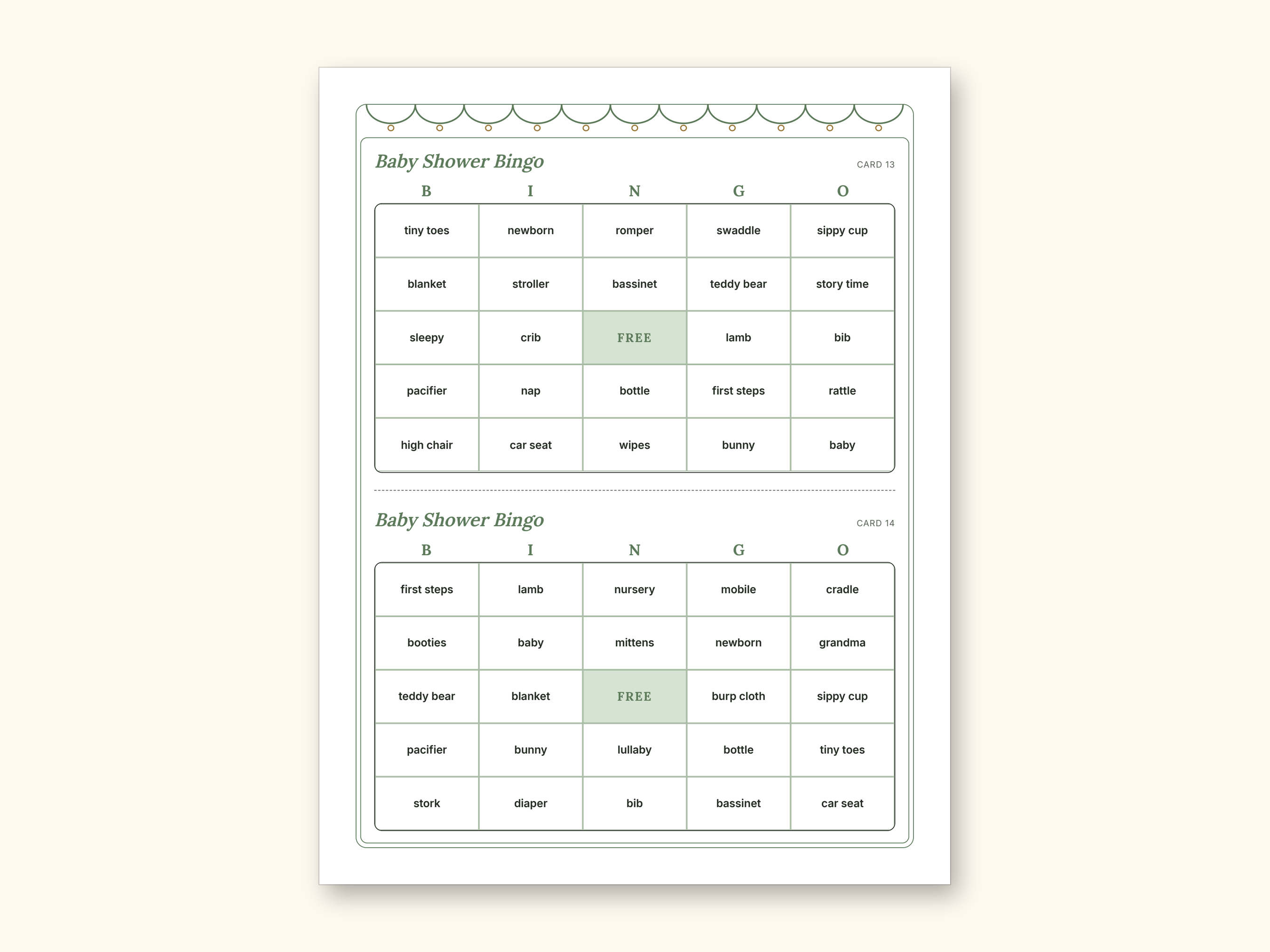 Baby Shower Games | Bingo Cards for Hosts (Digital PDF): sample page 9 of 21