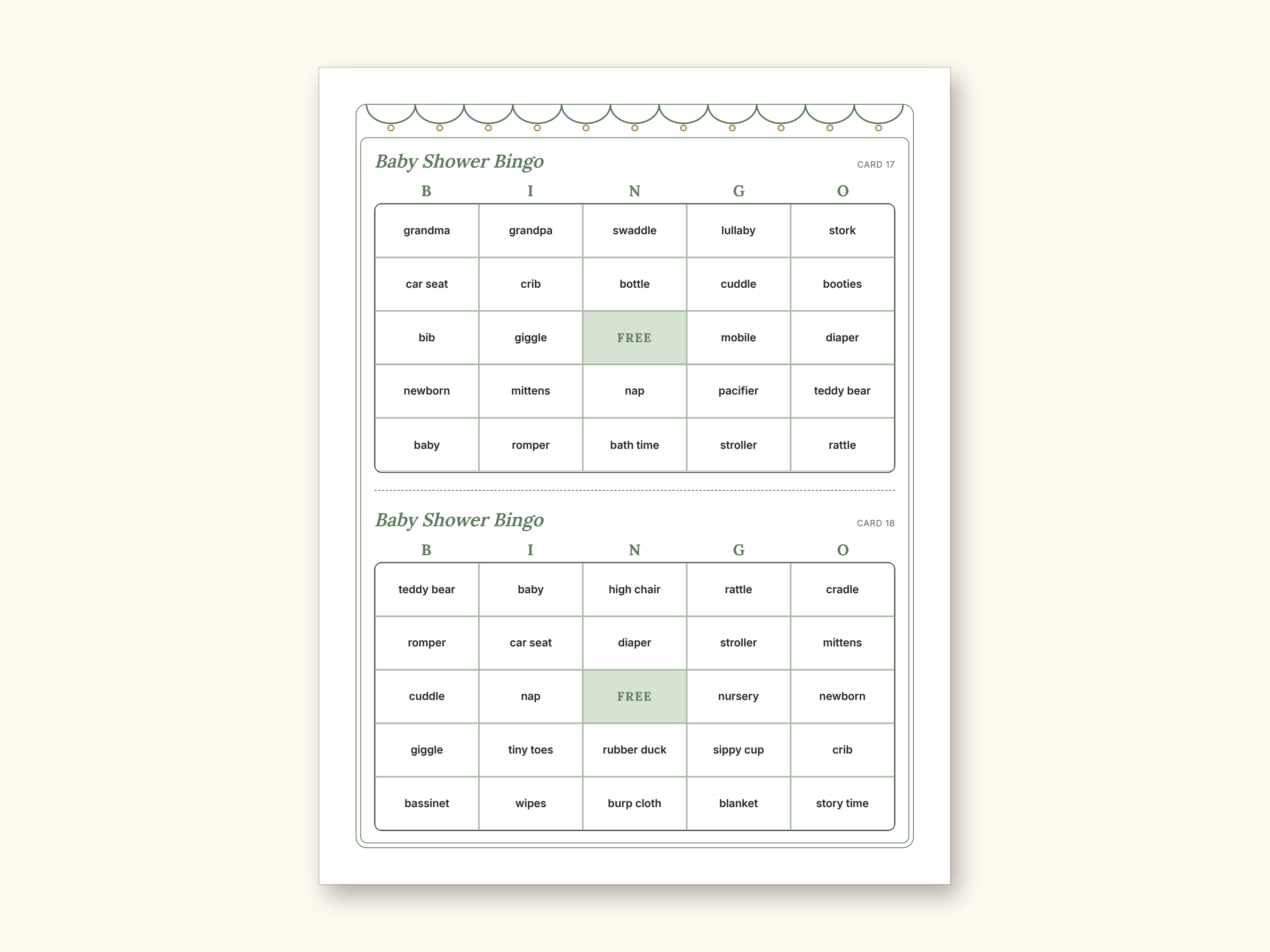 Baby Shower Games | Bingo Cards for Hosts (Digital PDF): sample page 11 of 21