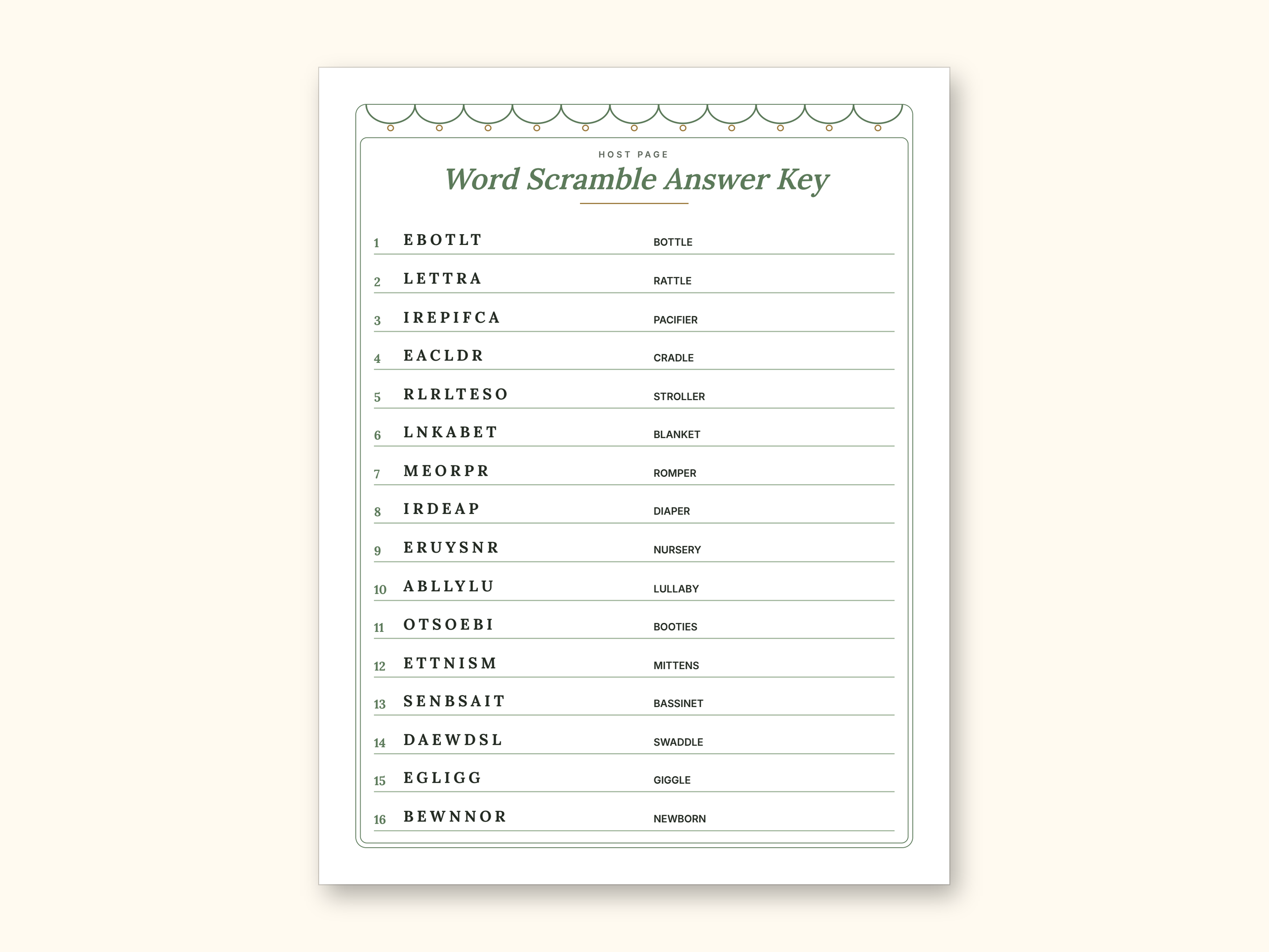 Baby Shower Games | Bingo Cards for Hosts (Digital PDF): sample page 17 of 21