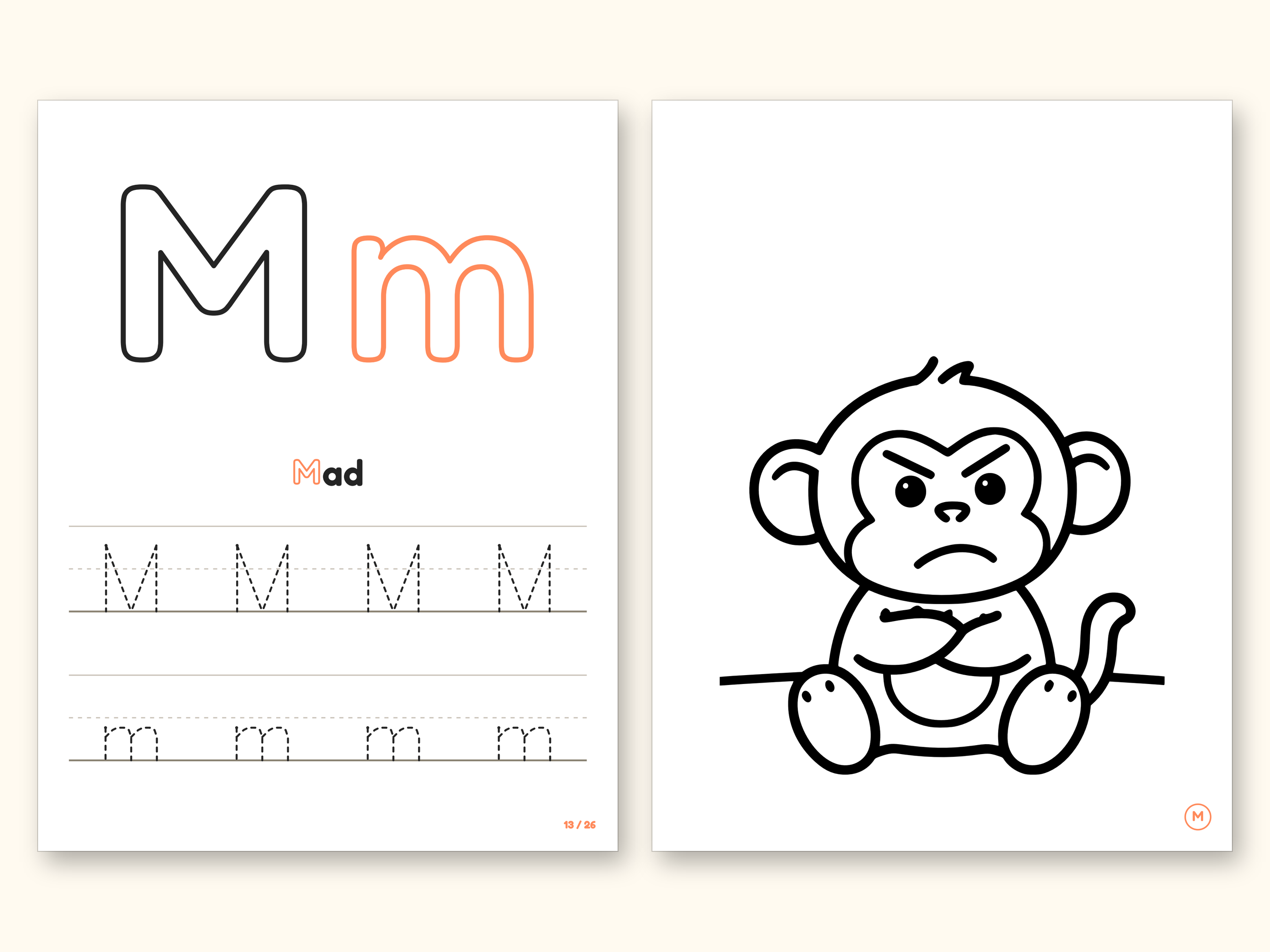 Alphabet Coloring Pages | Big Feelings Letter Tracing for Toddlers (Digital PDF): pages 27 and 28 side by side