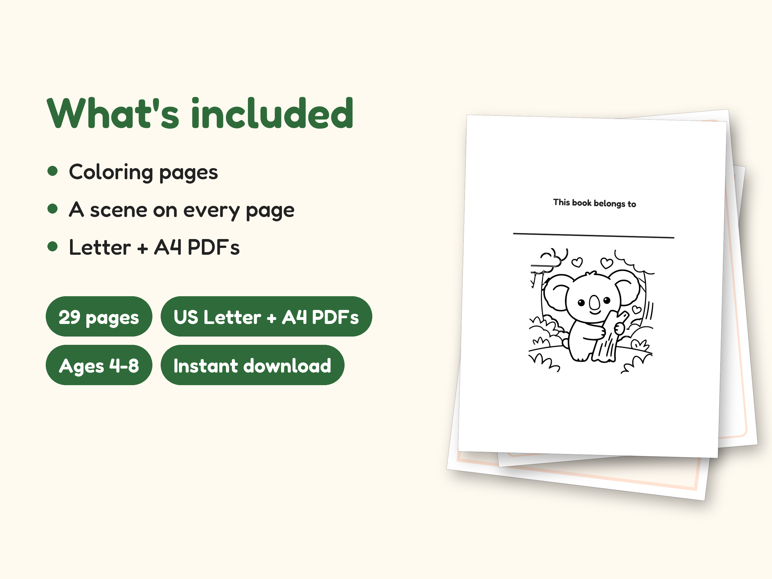 Animal Coloring Pages | 25 Feelings Pictures for Kids Ages 4-8 (Digital PDF): what's included -- 29 pages, US Letter + A4 PDFs, Ages 4-8, Instant download