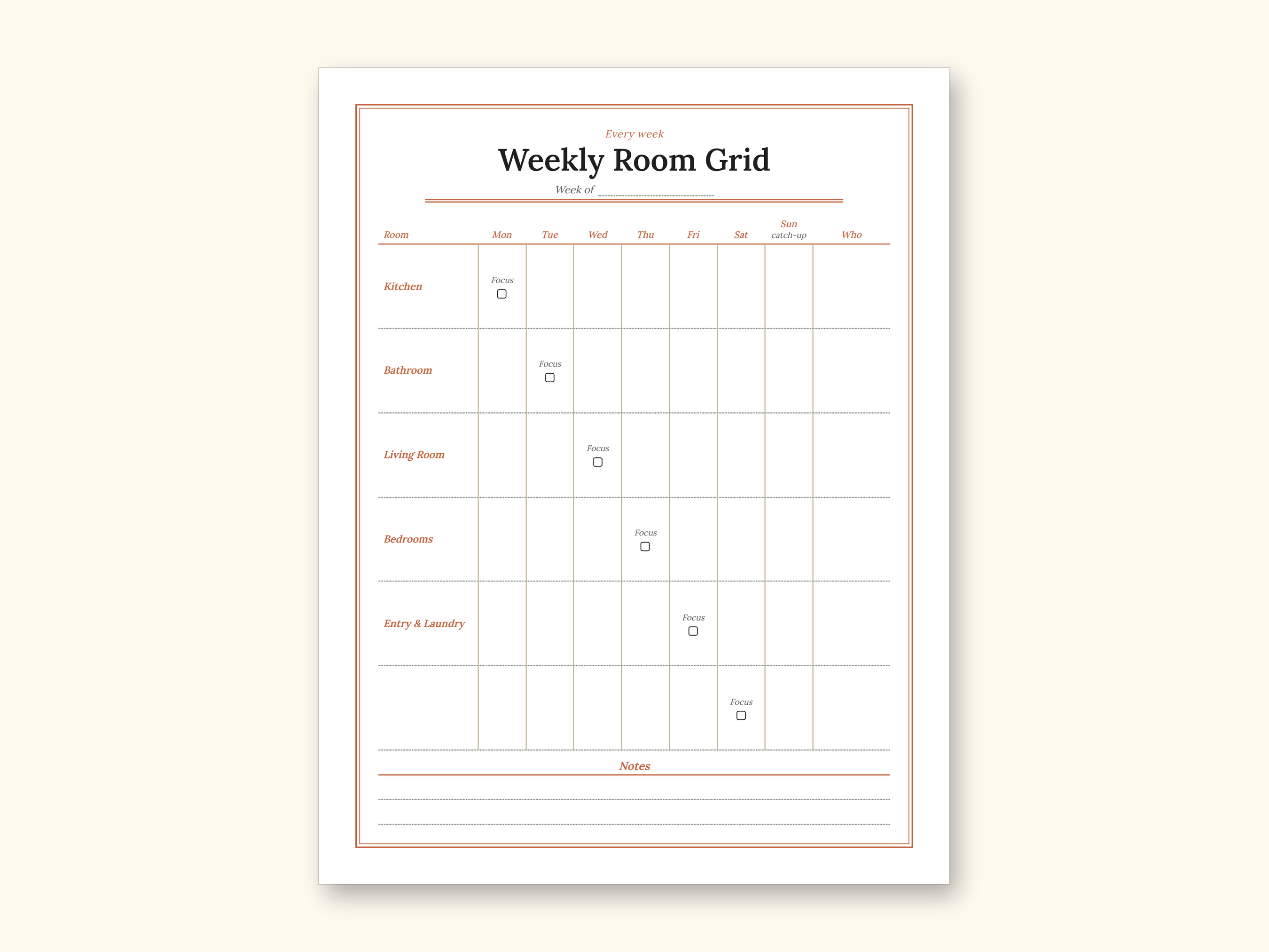 Cleaning Schedule | Daily Checklist and Weekly Room Grid (PDF + Excel): sample page 8 of 20