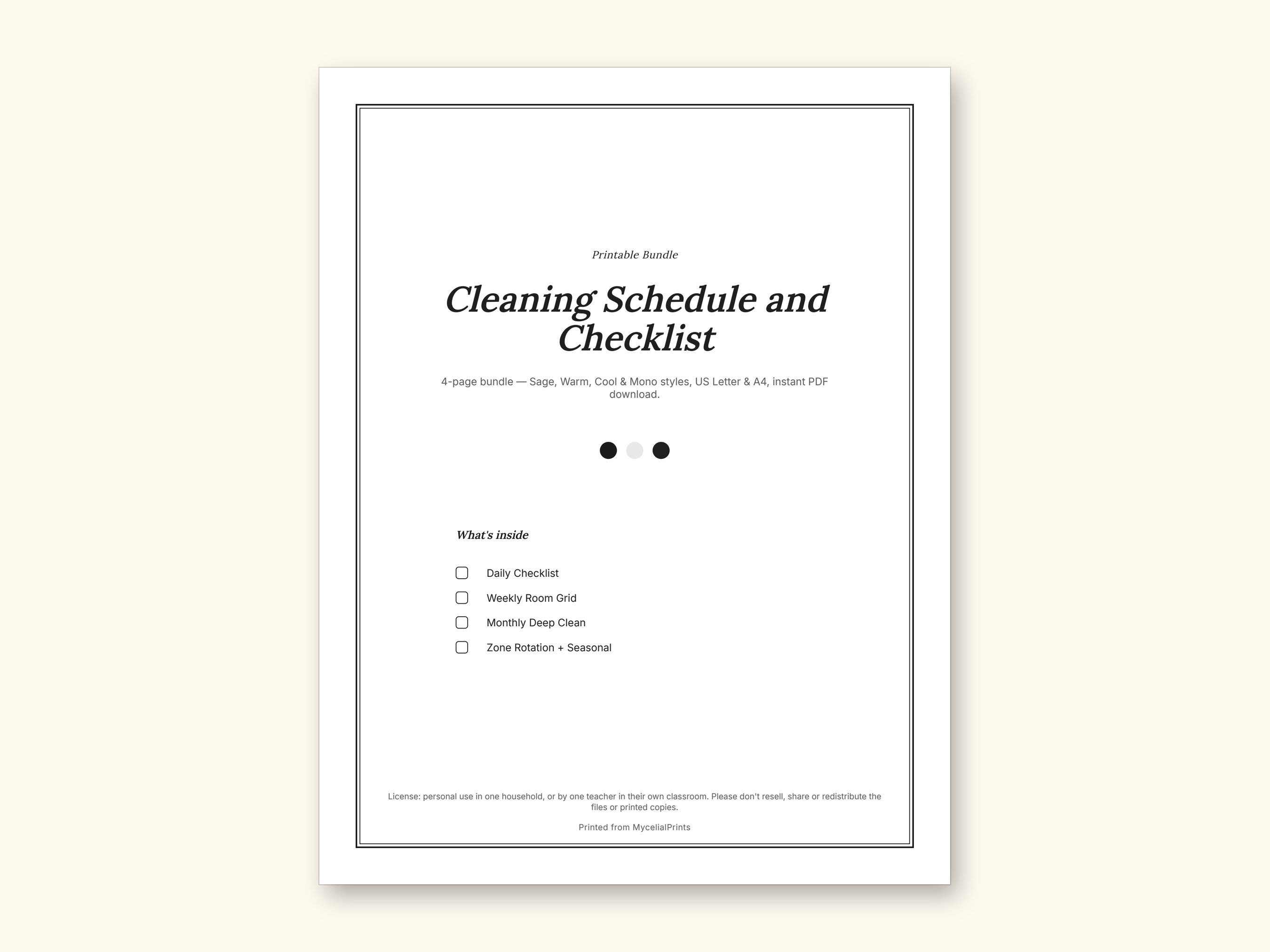 Cleaning Schedule | Daily Checklist and Weekly Room Grid (PDF + Excel): sample page 16 of 20