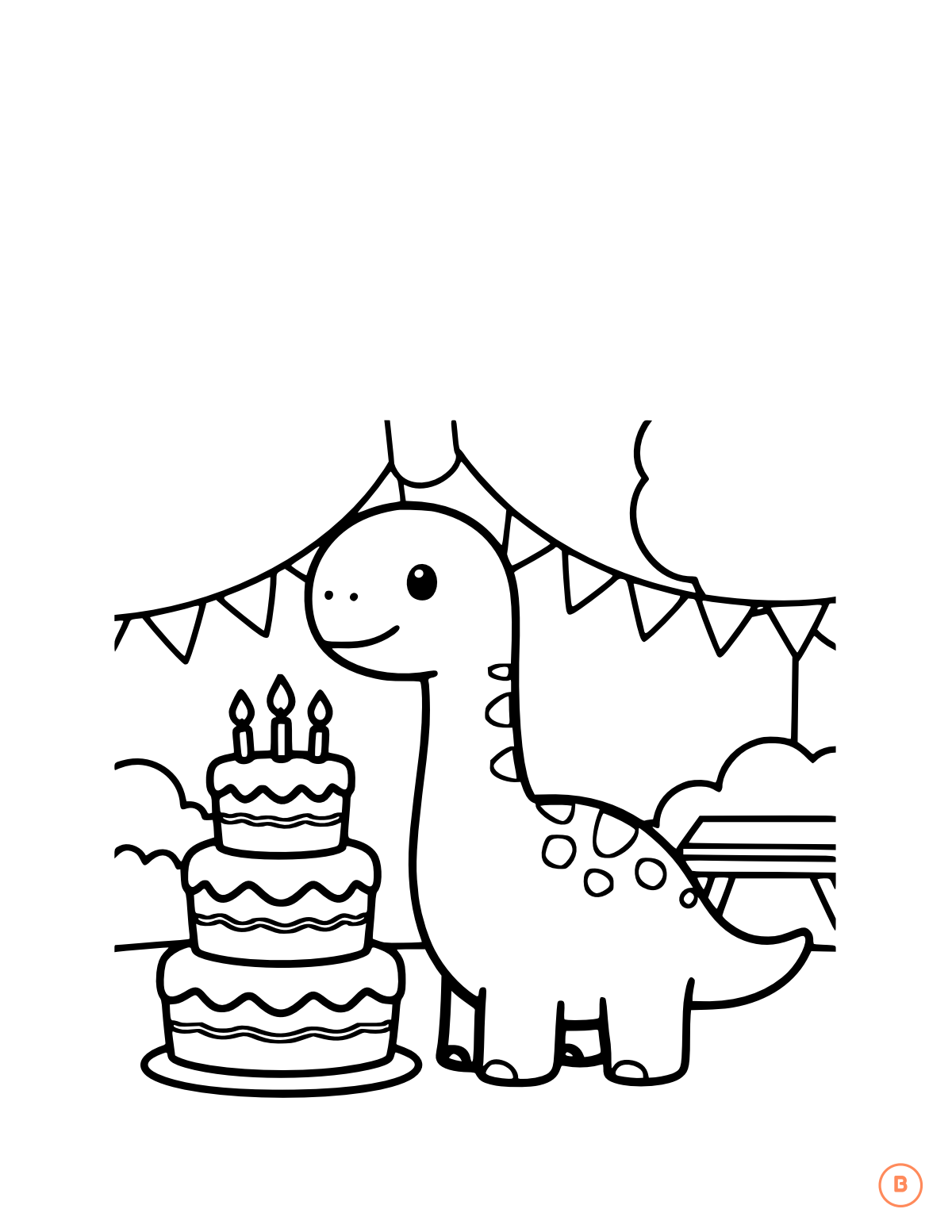 Brachiosaurus coloring page for the letter B, bold outlines for small hands