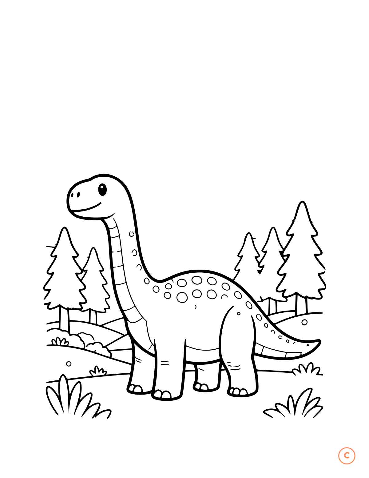 Camarasaurus coloring page for the letter C, bold outlines for small hands