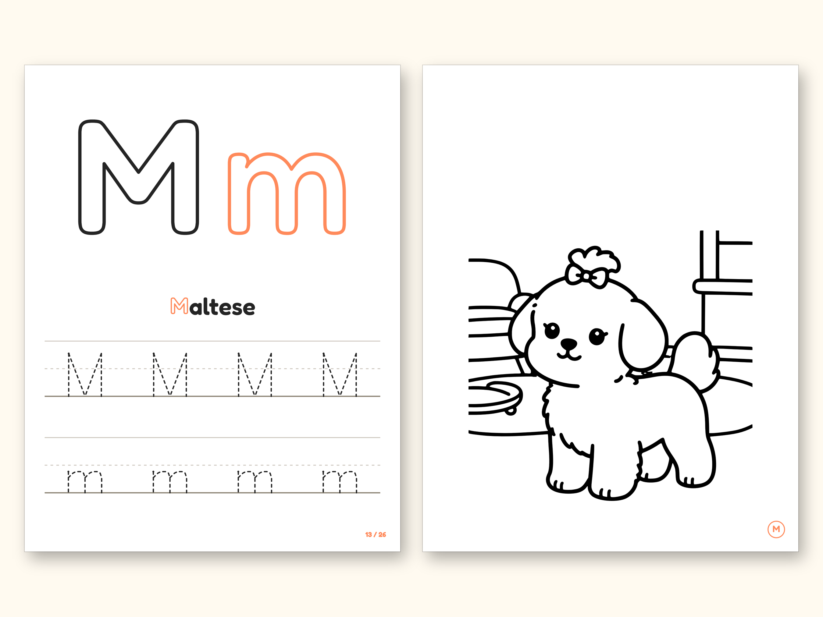 Dog Coloring Pages | ABC Letter Tracing for Kids Ages 2-5 (Digital PDF): pages 27 and 28 side by side