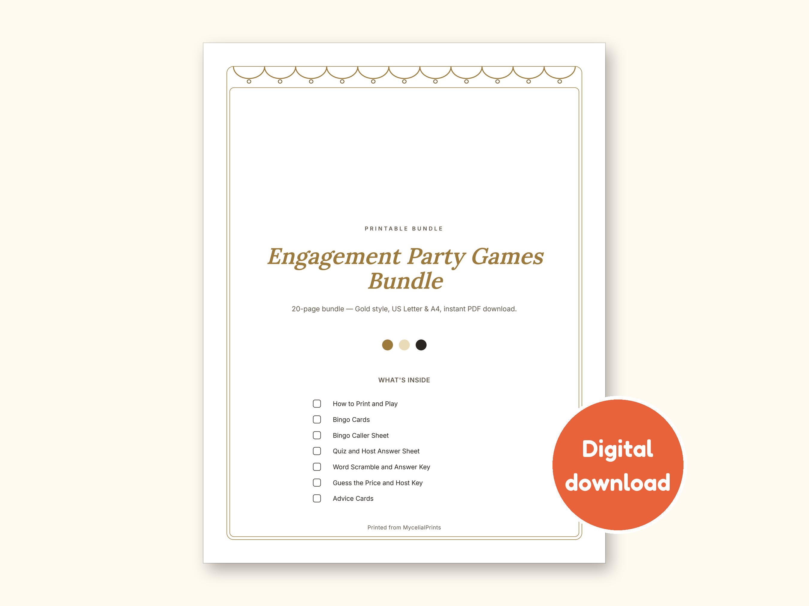 Engagement Party Games | Couple Quiz Bingo Cards for Hosts (Digital PDF): cover of the printable PDF, a digital download