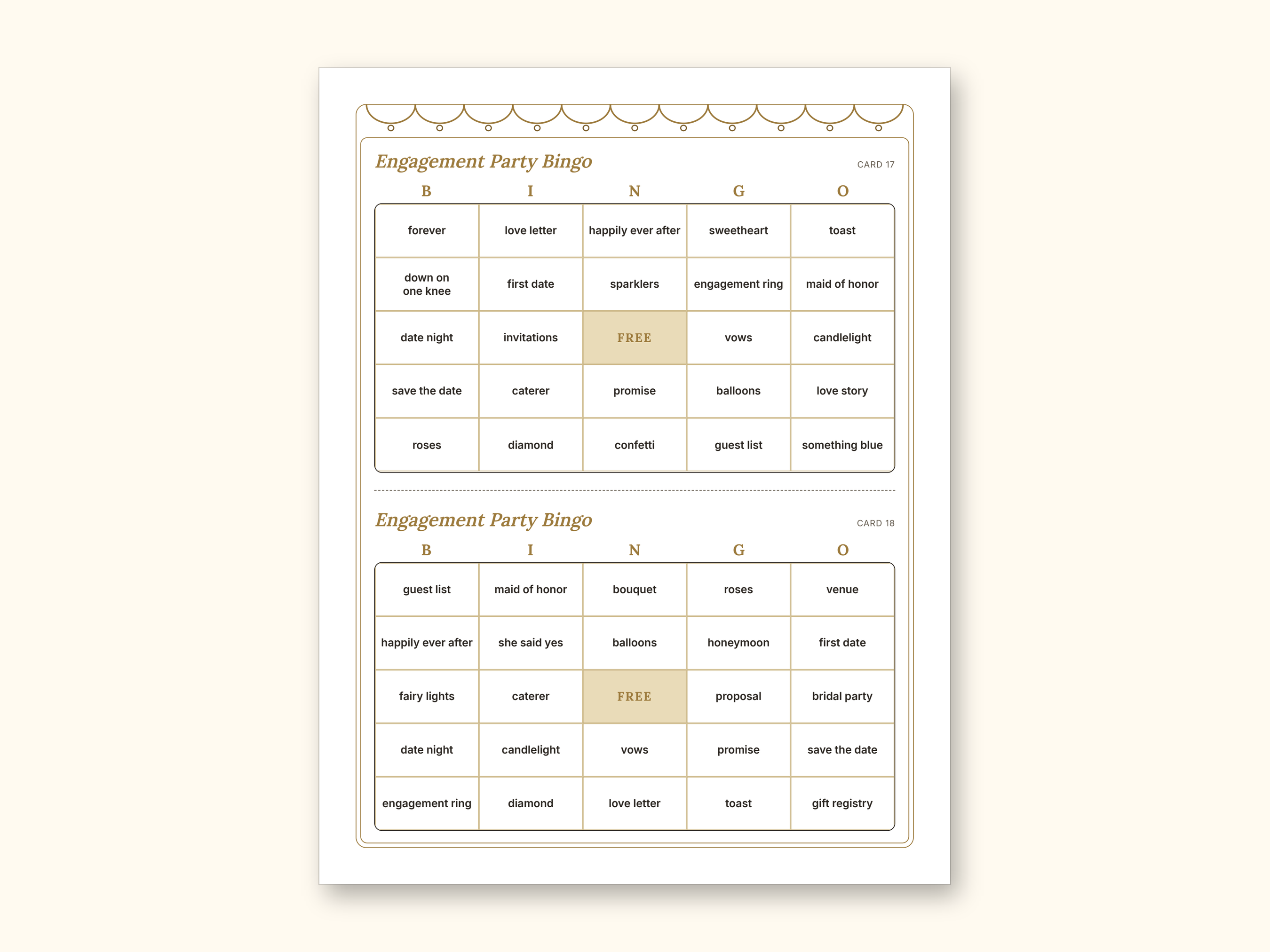 Engagement Party Games | Couple Quiz Bingo Cards for Hosts (Digital PDF): sample page 11 of 21