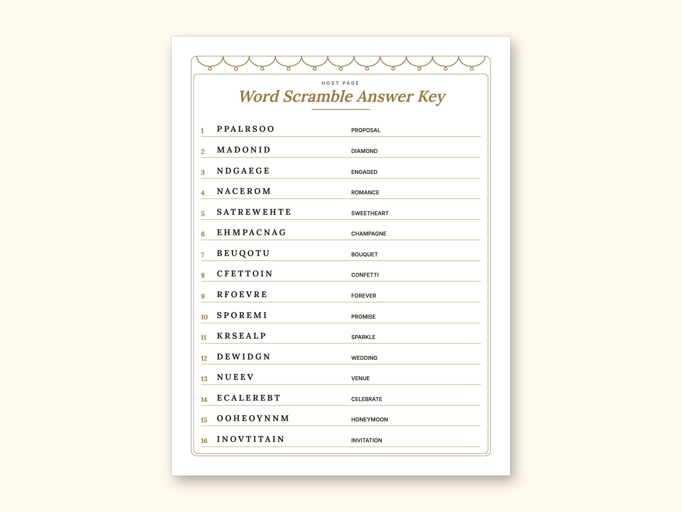 Engagement Party Games | Couple Quiz Bingo Cards for Hosts (Digital PDF): sample page 17 of 21