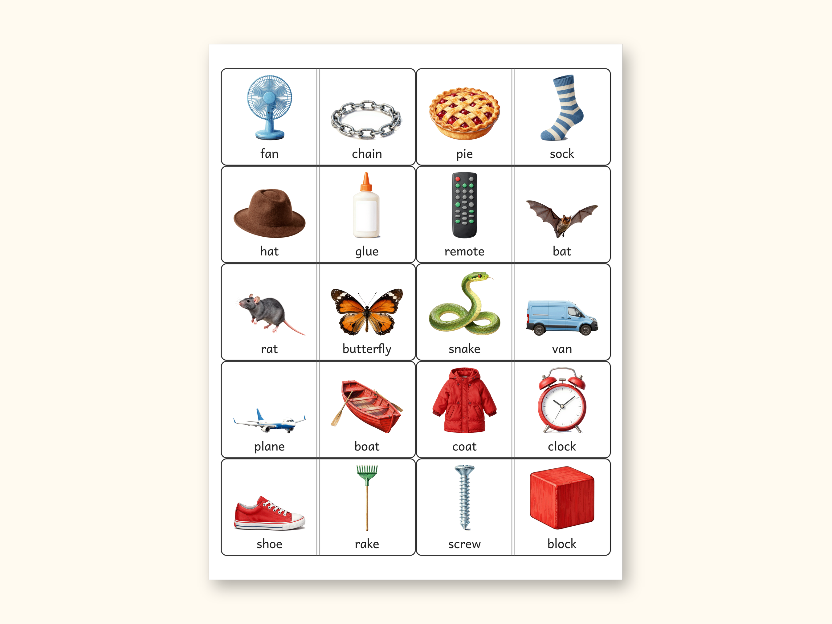 Rhyming Dominoes Game, Preschool and Kindergarten Phonics Printable, 28 Picture Rhyme Match Pieces, Ages 4-6, US Letter + A4 PDF: sample page 4 of 6