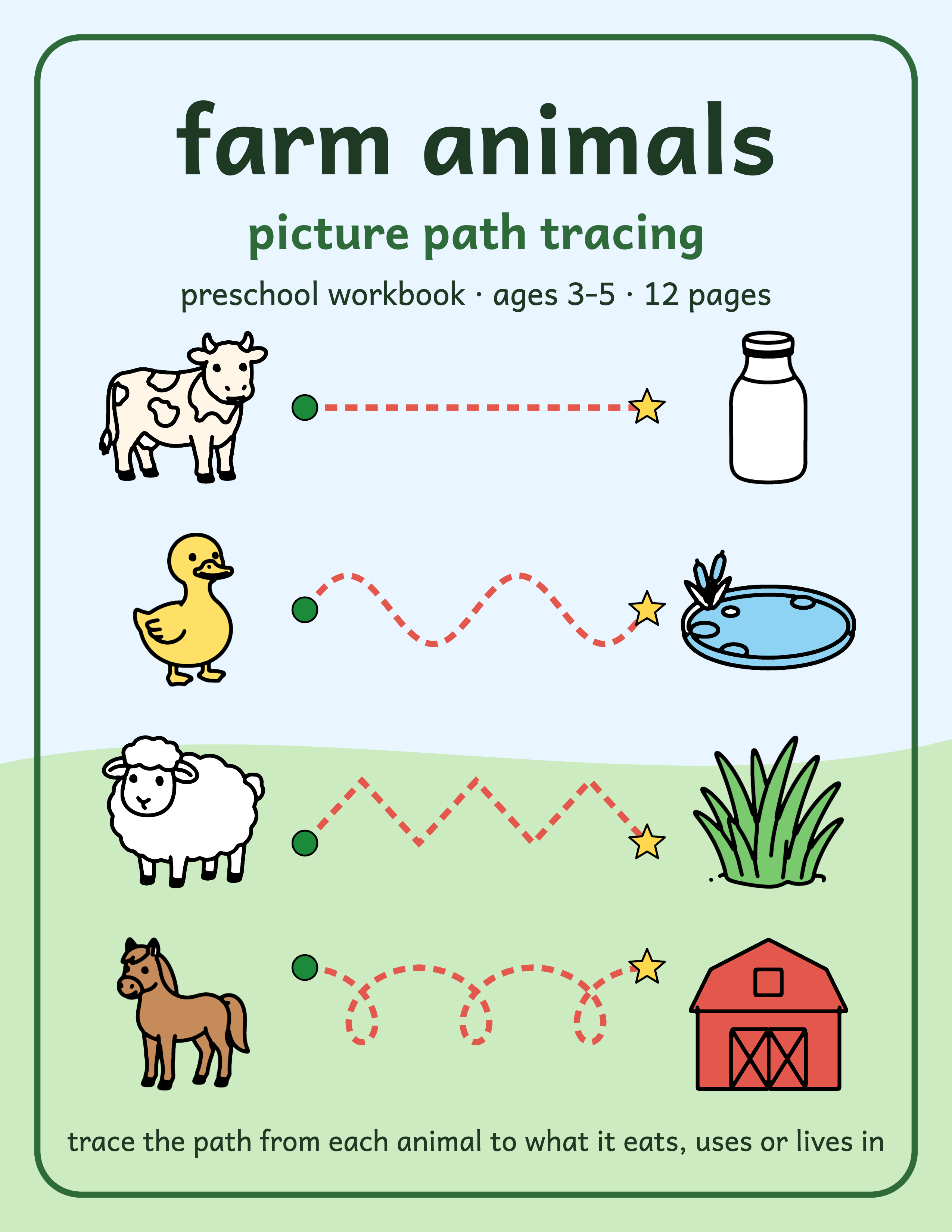 Tracing Worksheets | Farm Animals Pre-Writing Paths for Preschool (Digital PDF): Cover