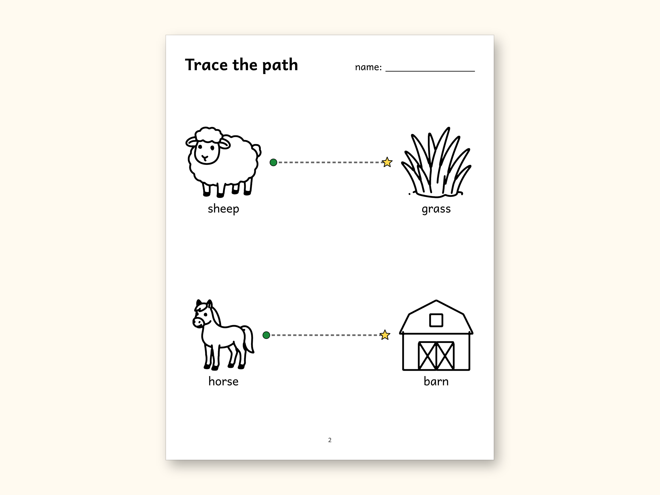Tracing Worksheets | Farm Animals Pre-Writing Paths for Preschool (Digital PDF): sample page 2 of 12