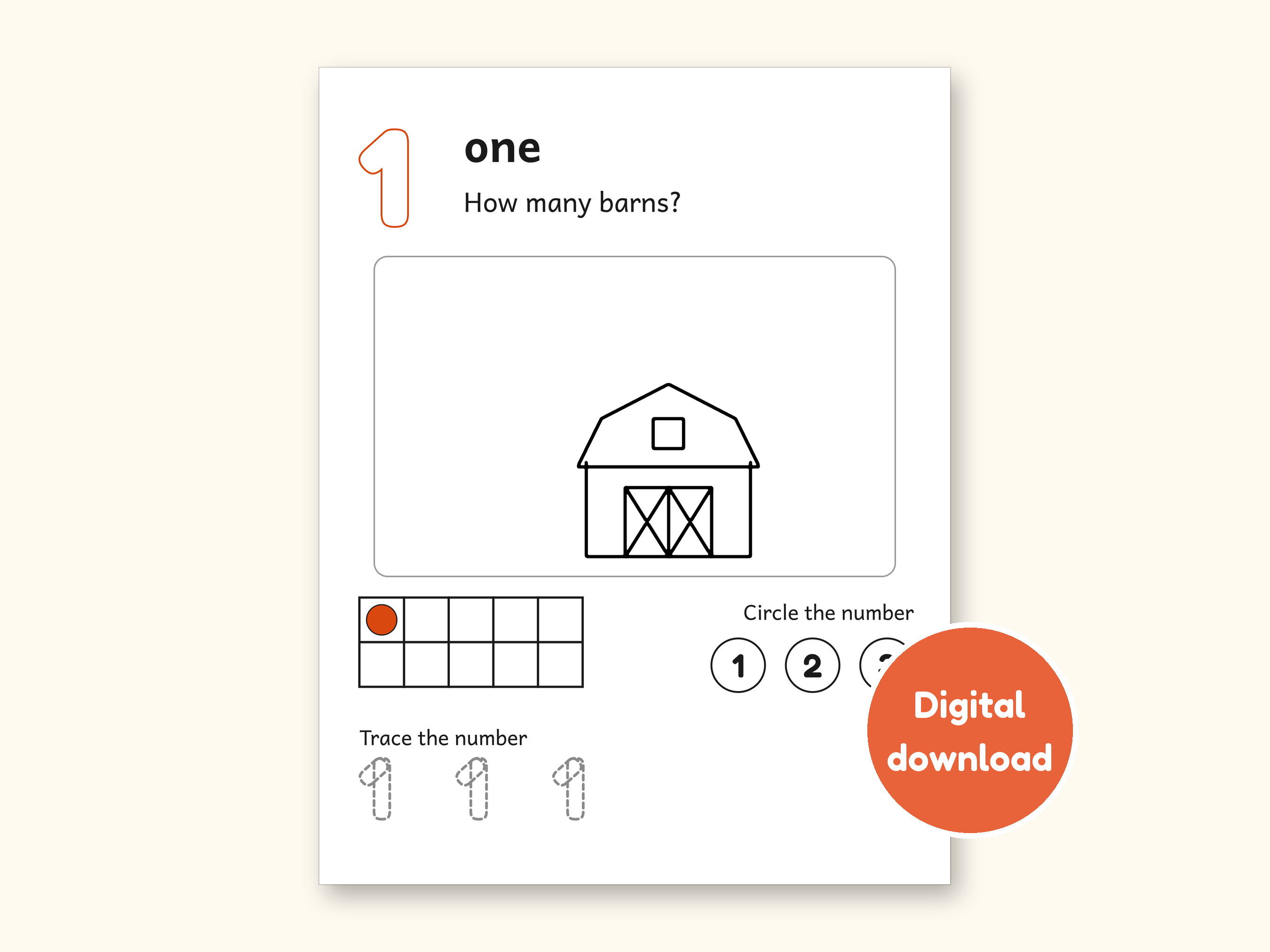 Counting Worksheets | Farm Ten Frame Mats for Preschool Ages 3-5 (Digital PDF): cover of the printable PDF, a digital download