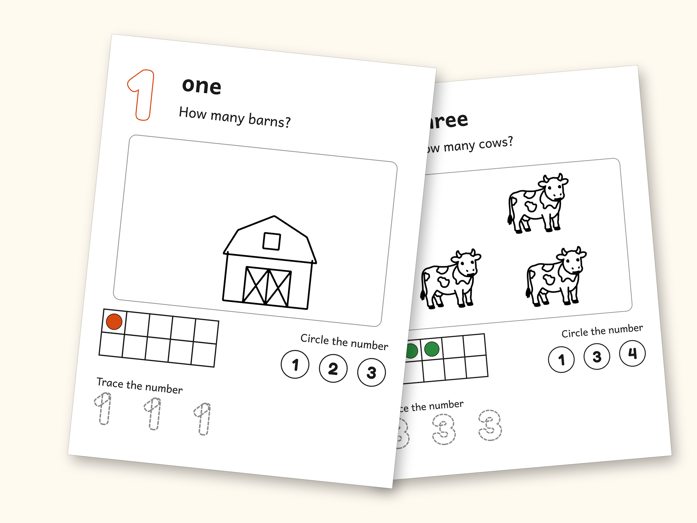 Counting Worksheets | Farm Ten Frame Mats for Preschool Ages 3-5 (Digital PDF): cover and an inside page