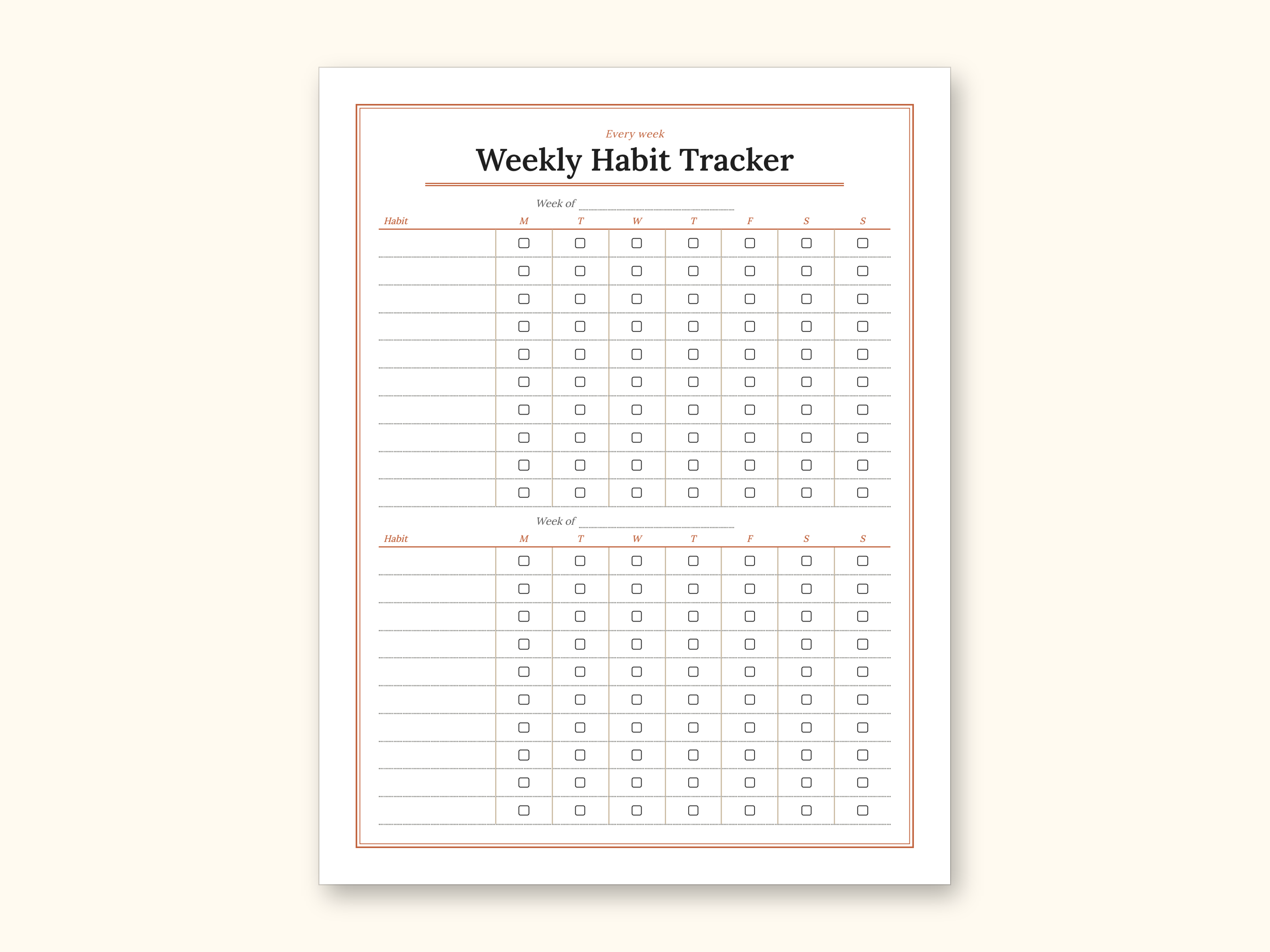 Habit Tracker | Undated Monthly and Weekly Grids for Home Use (Digital PDF): sample page 9 of 24