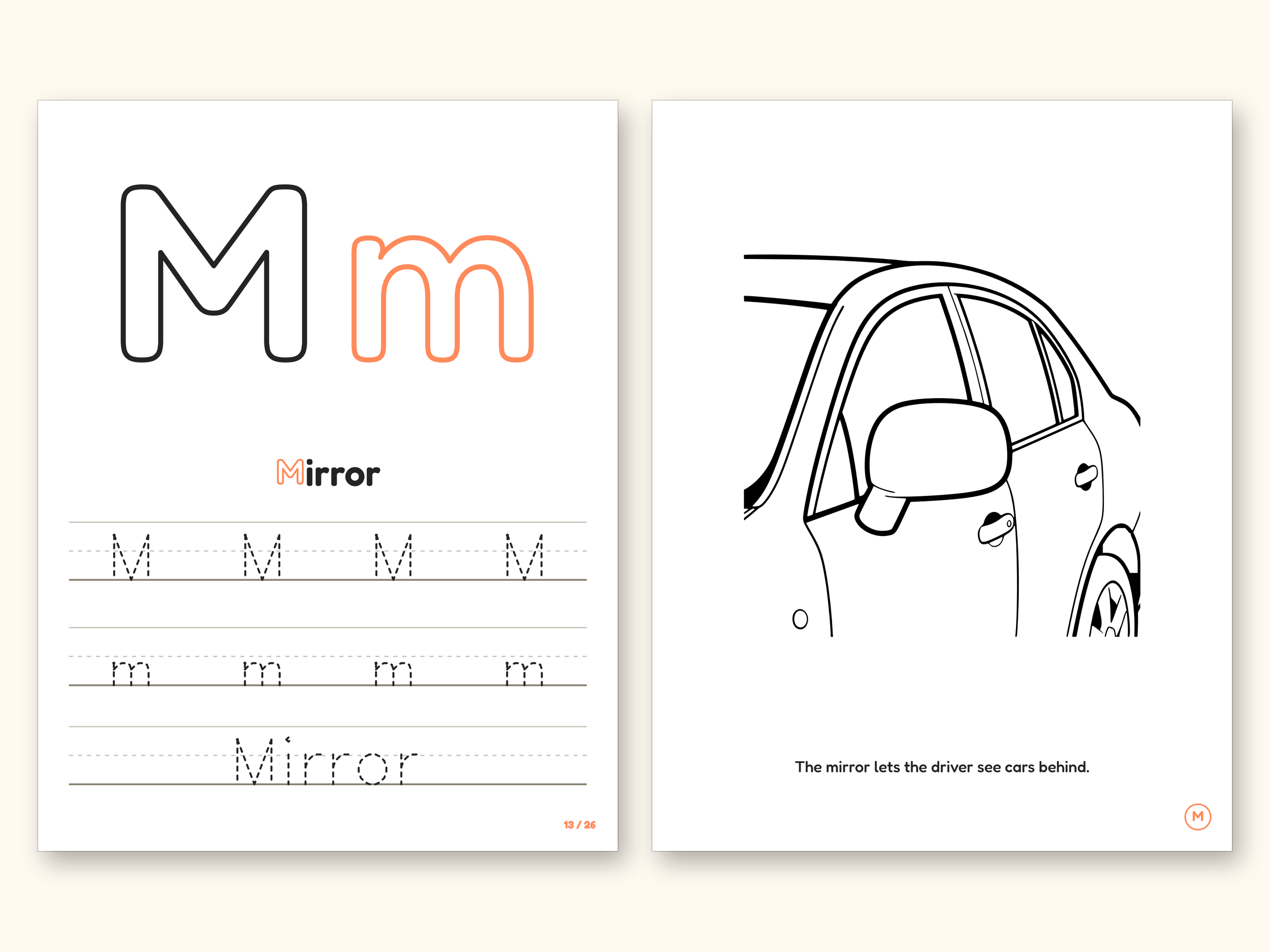 Car Coloring Pages | ABC Letter & Word Tracing for Kids Ages 4-8 (Digital PDF): pages 27 and 28 side by side