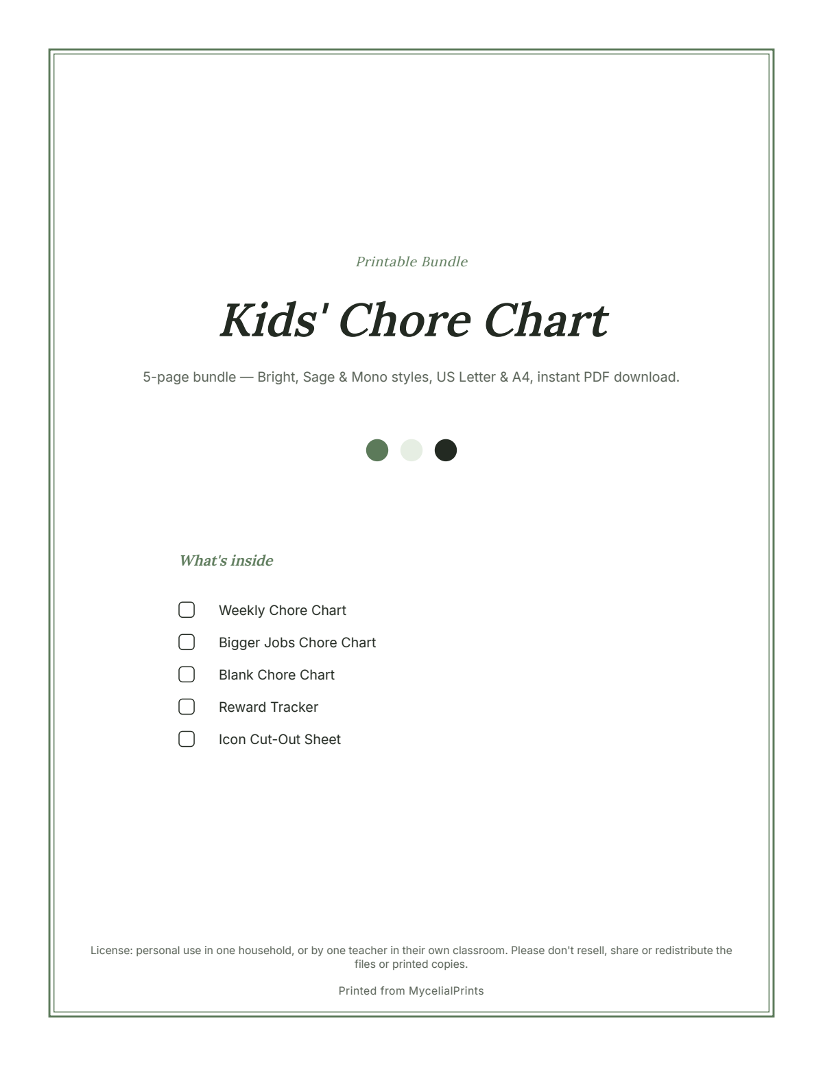 Kids Chore Chart: sample page 7 of 18