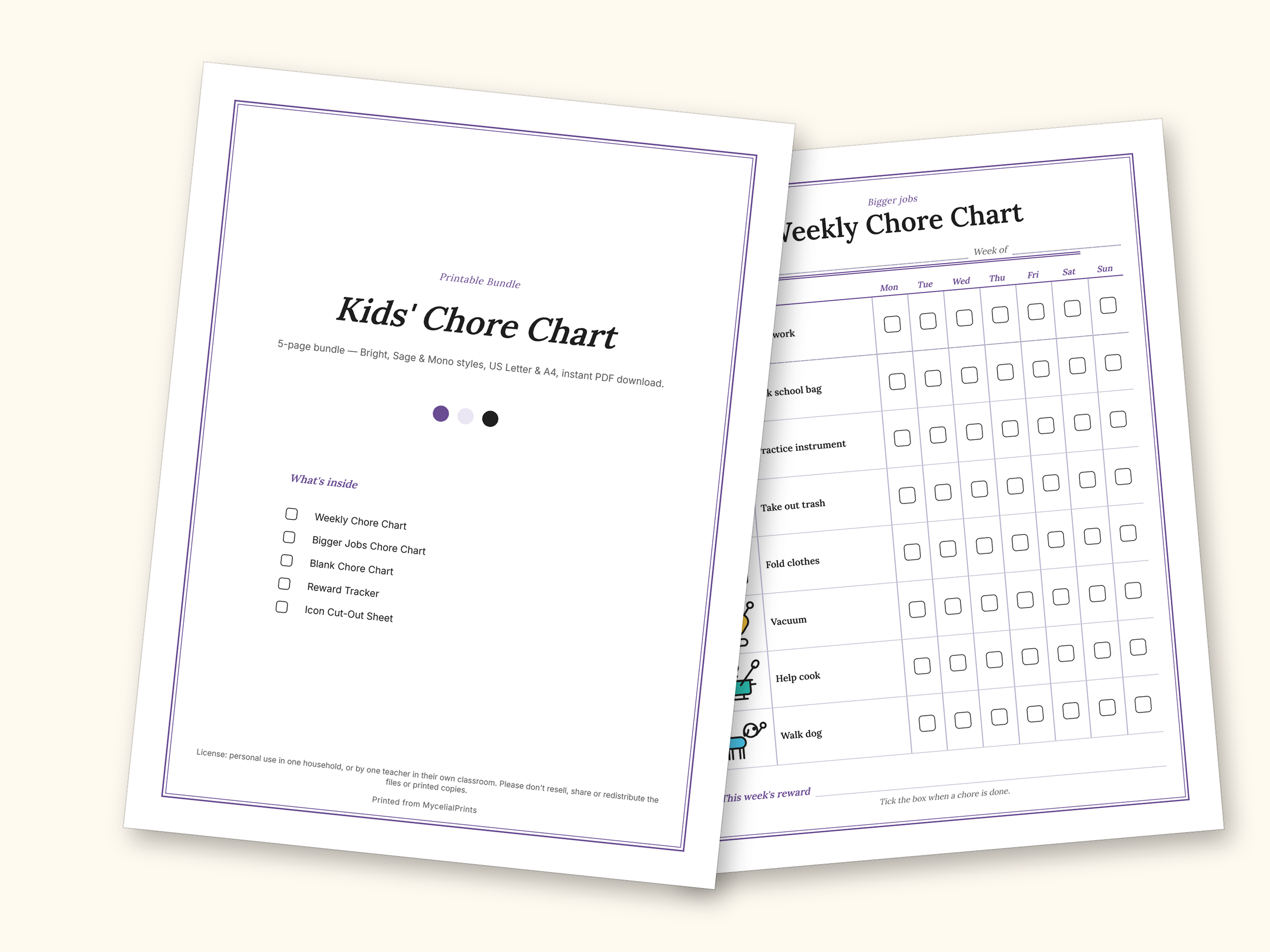 Chore Chart | Reward Tracker and Cut-Out Icons for Busy Families (PDF + Excel): cover and an inside page