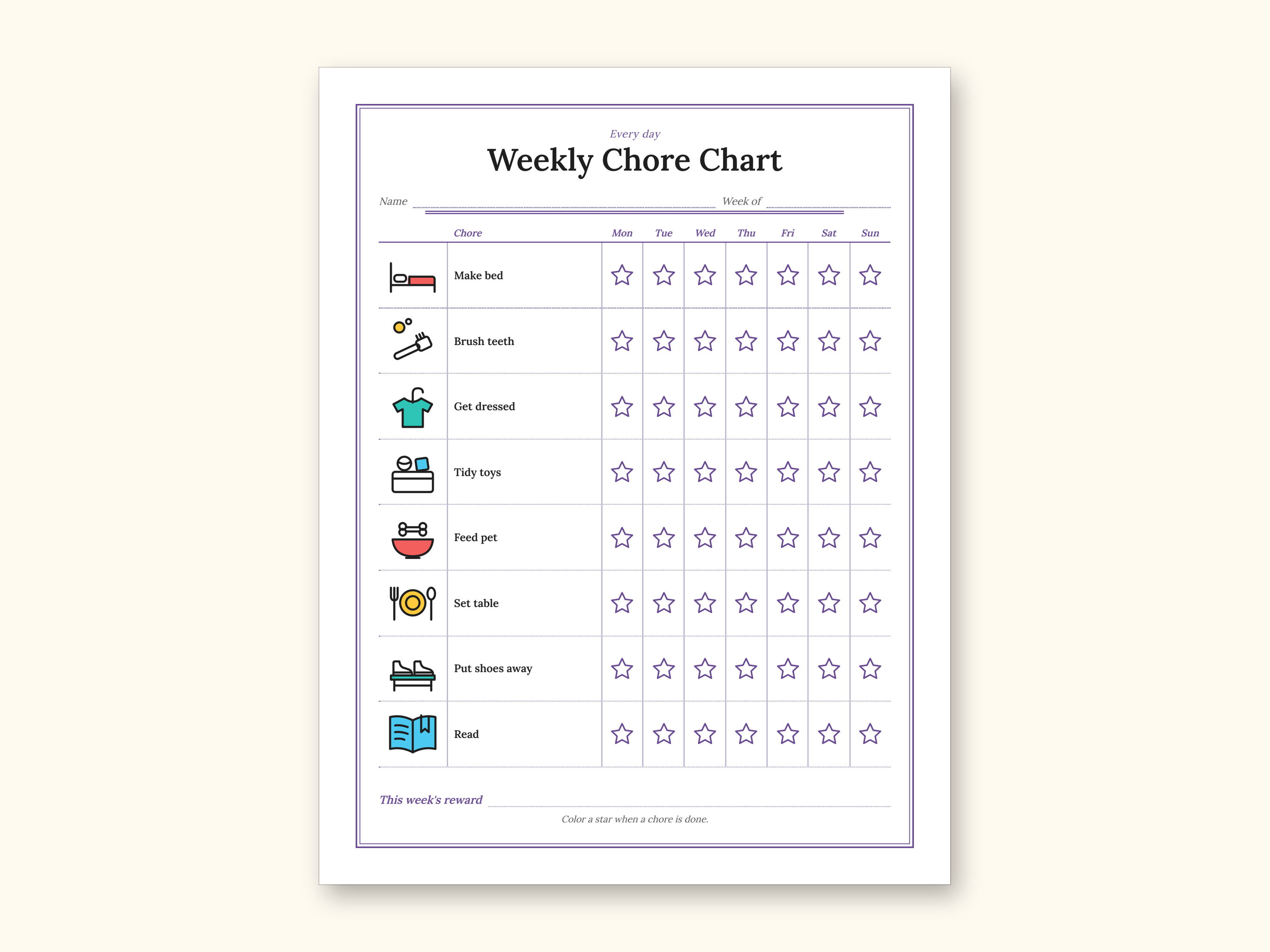 Chore Chart | Reward Tracker and Cut-Out Icons for Busy Families (PDF + Excel): sample page 2 of 18