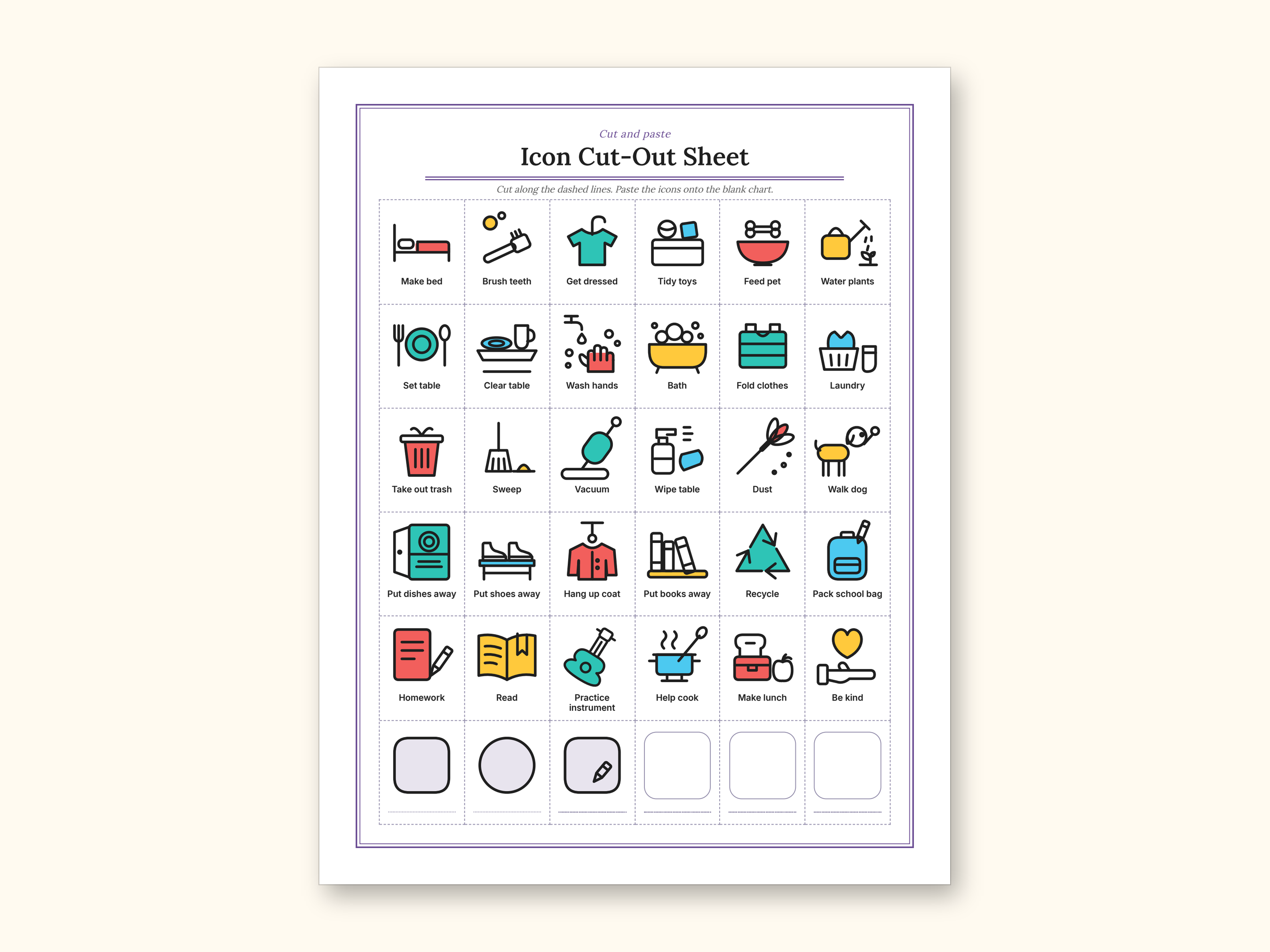 Chore Chart | Reward Tracker and Cut-Out Icons for Busy Families (PDF + Excel): sample page 6 of 18
