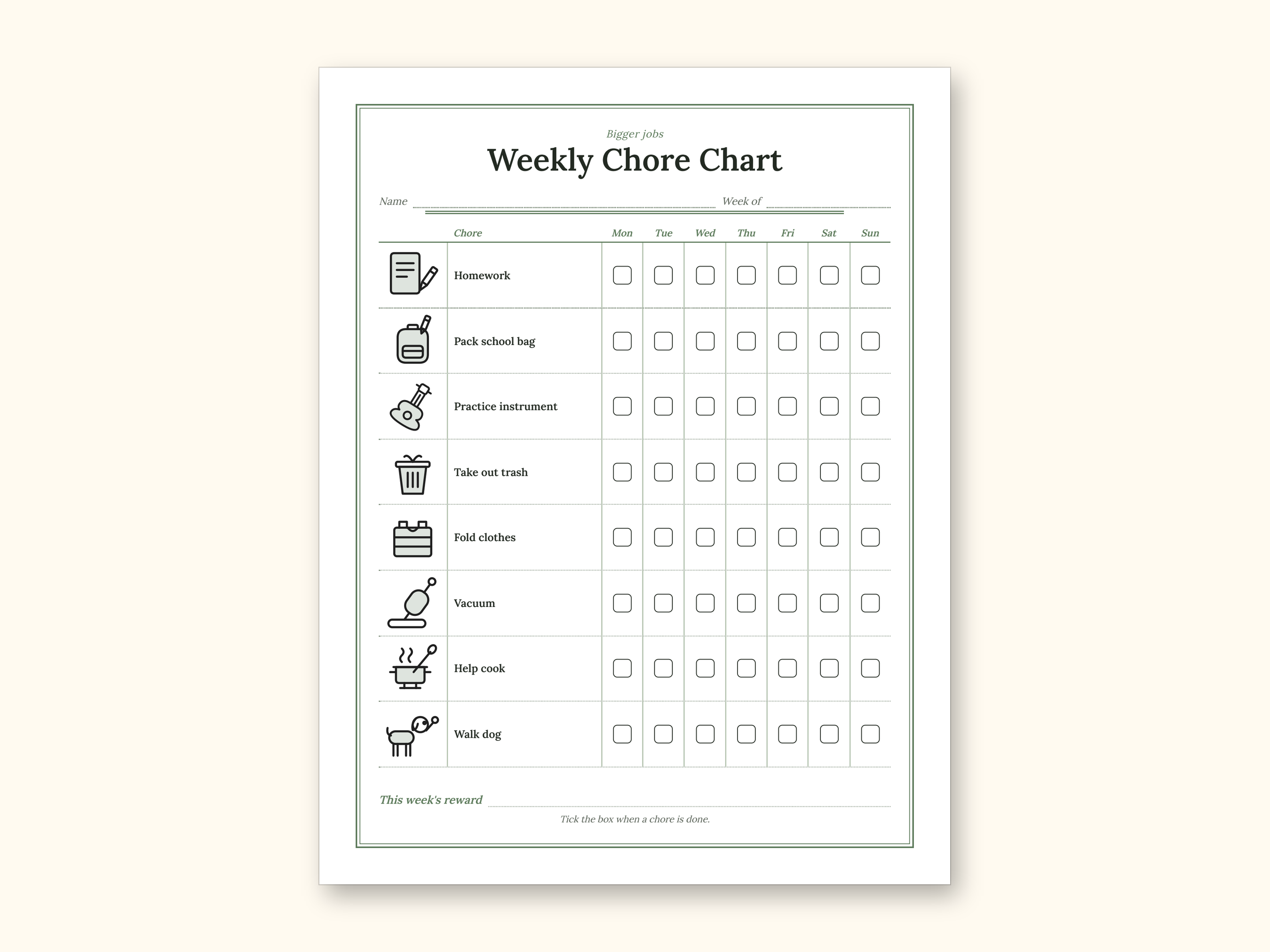 Chore Chart | Reward Tracker and Cut-Out Icons for Busy Families (PDF + Excel): sample page 9 of 18