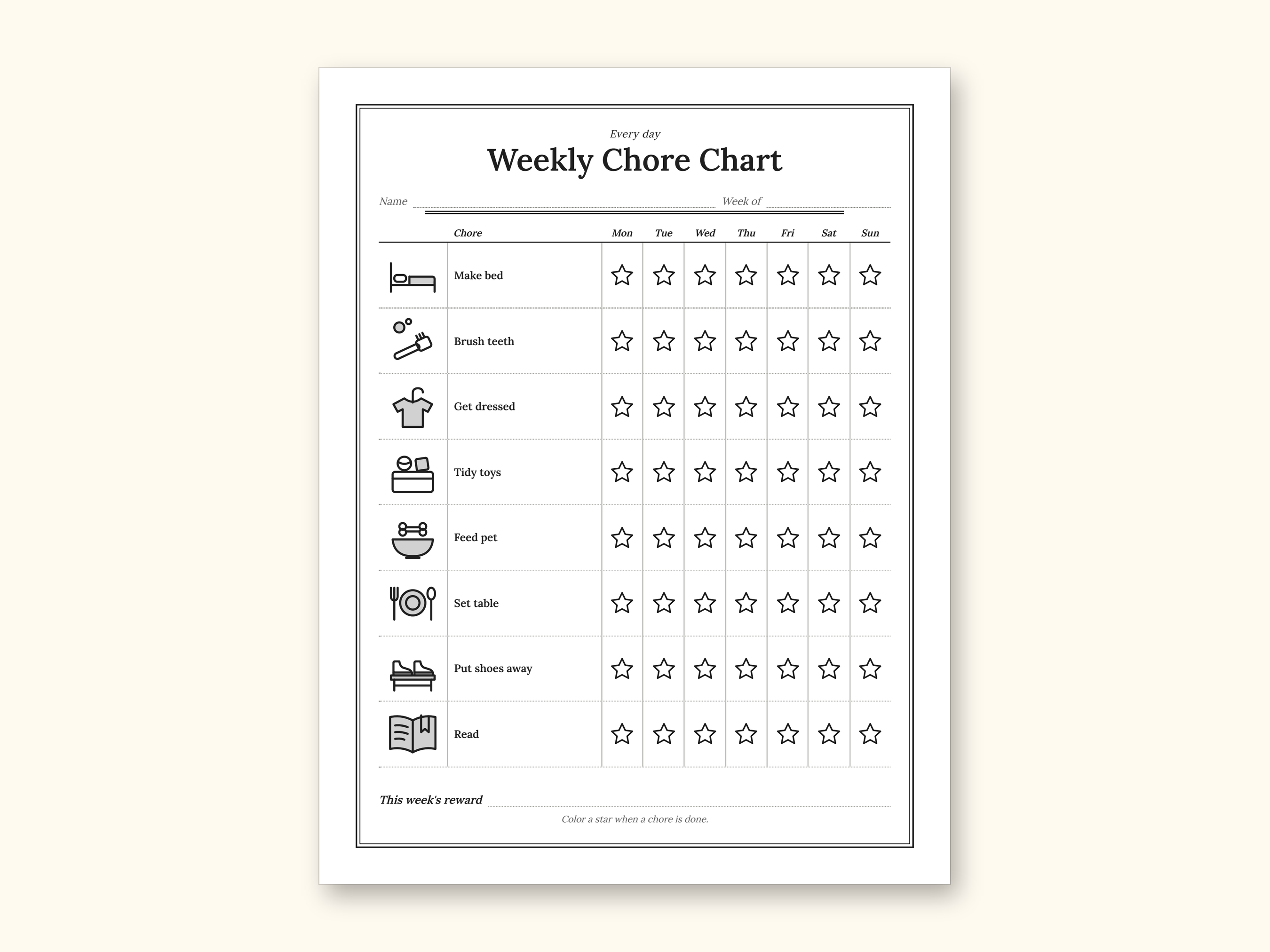 Chore Chart | Reward Tracker and Cut-Out Icons for Busy Families (PDF + Excel): sample page 14 of 18