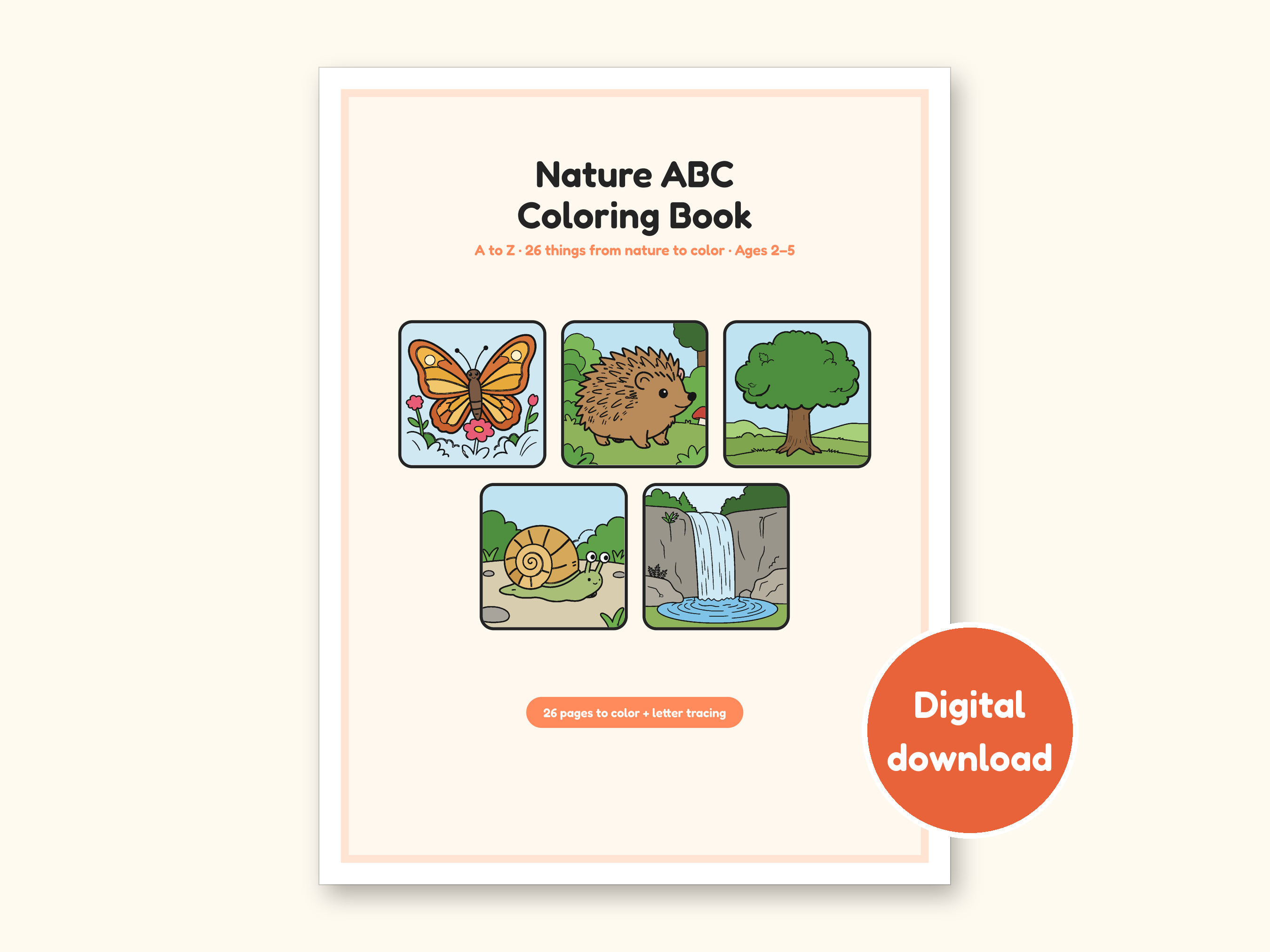 Nature Coloring Pages | ABC Letter Tracing for Kids Ages 2-5 (Digital PDF): cover of the printable PDF, a digital download