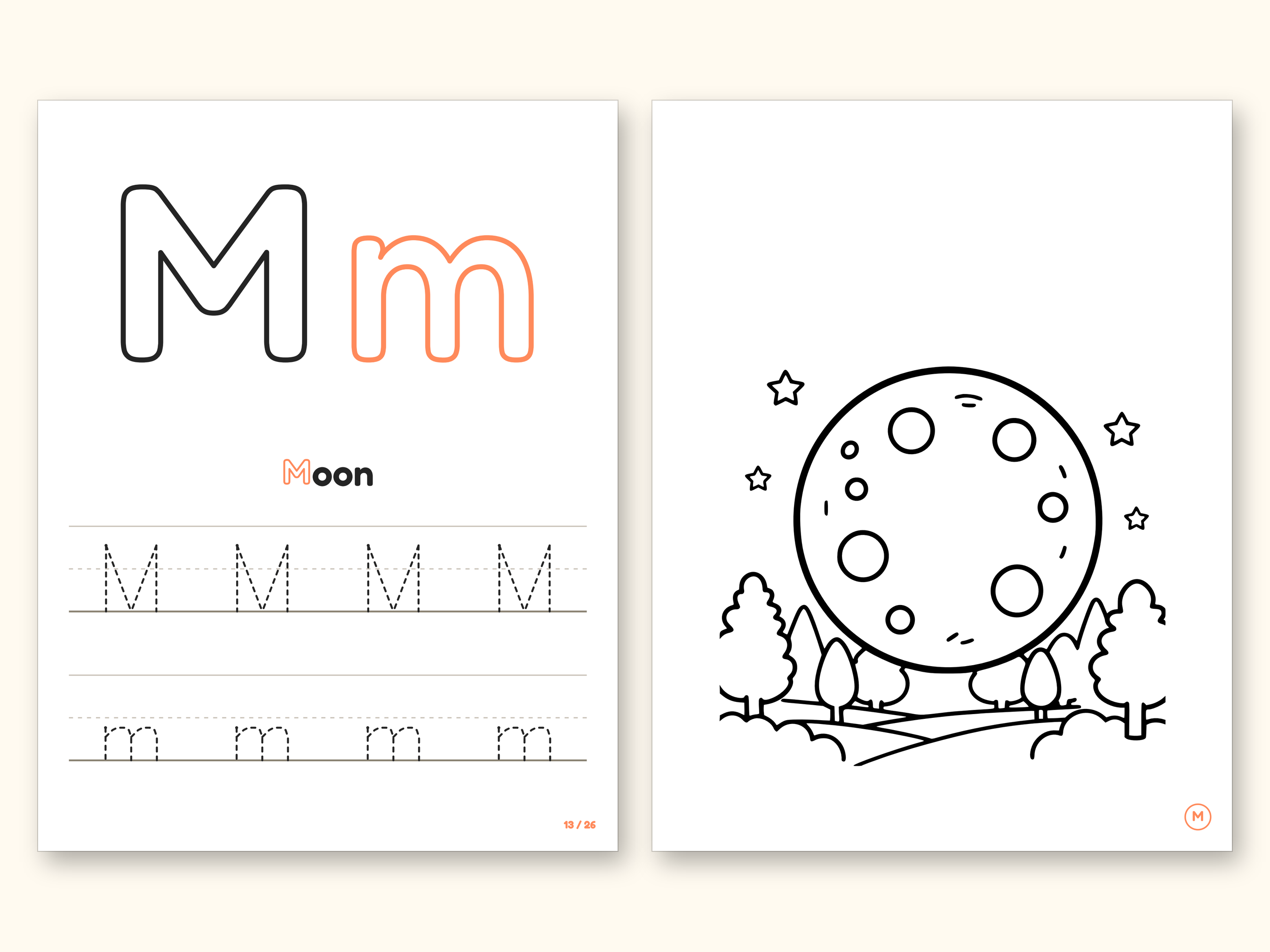 Nature Coloring Pages | ABC Letter Tracing for Kids Ages 2-5 (Digital PDF): pages 27 and 28 side by side