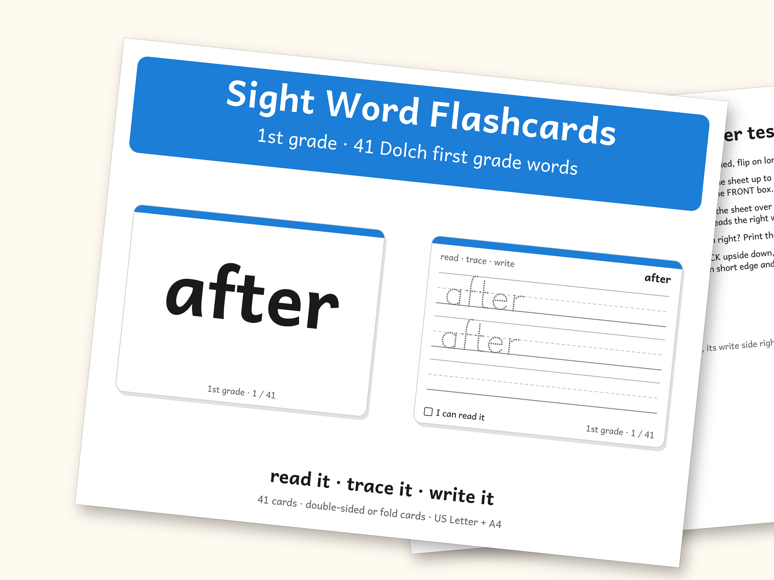 Sight Words | 1st Grade Dolch Flashcards for Ages 6-7 (Digital PDF): cover and an inside page