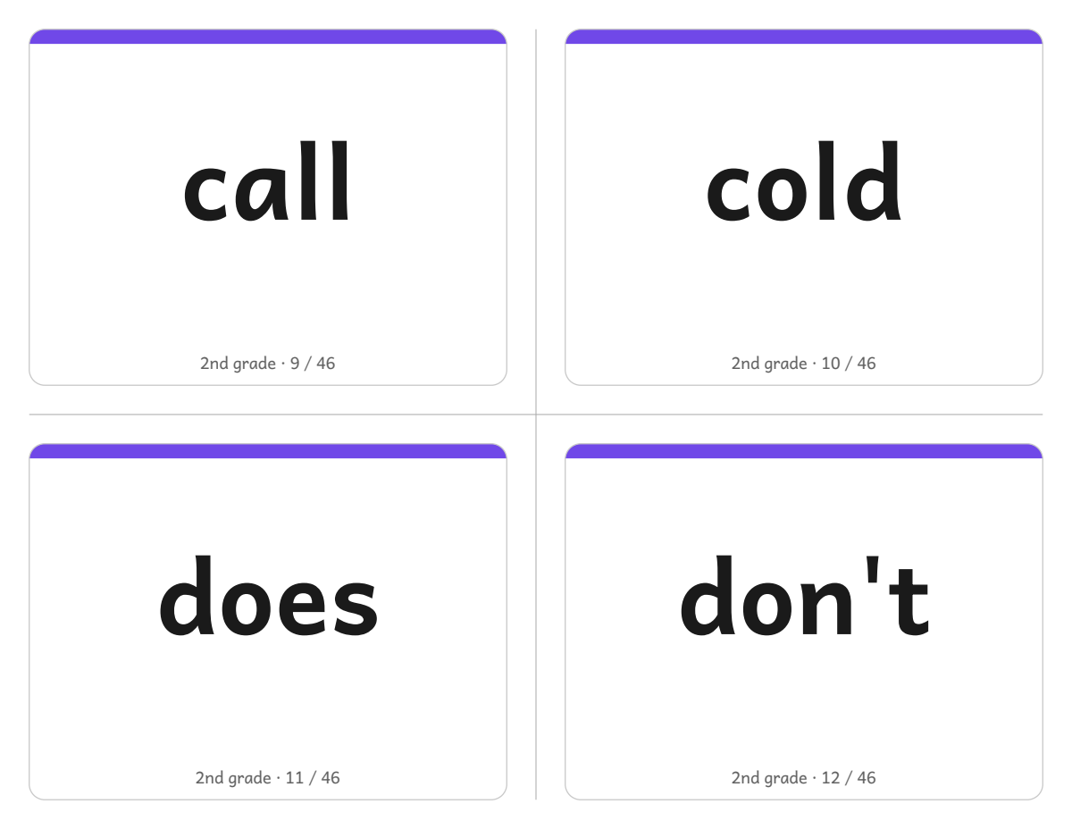 Sight Words Grade2 Cards: sample page 11 of 30