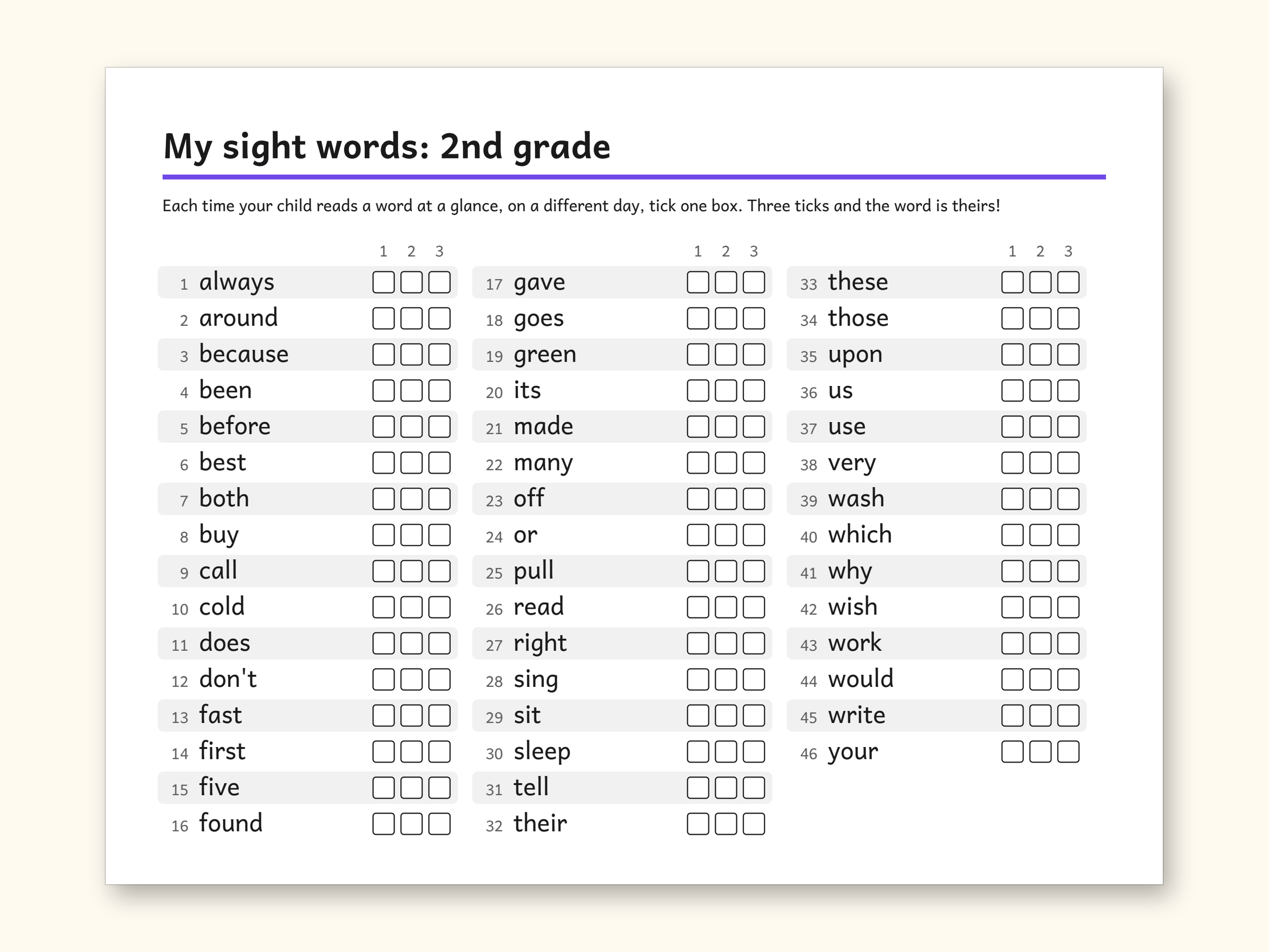 Sight Words | 2nd Grade Dolch Flashcards for Ages 7-8 (Digital PDF): sample page 6 of 30
