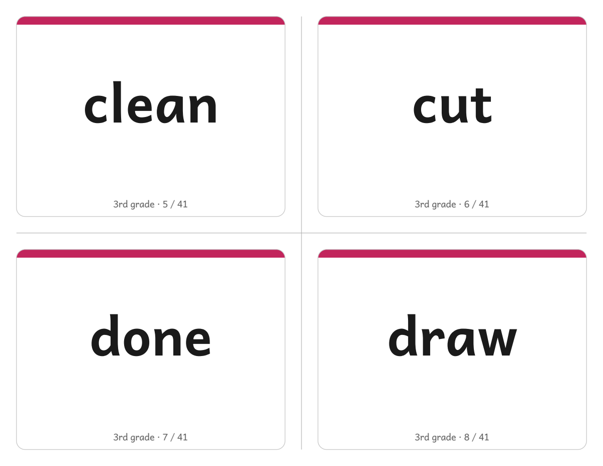 Sight Words Grade3 Cards: sample page 9 of 28