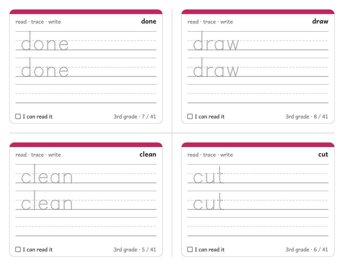 Sight Words Grade3 Cards: sample page 10 of 28