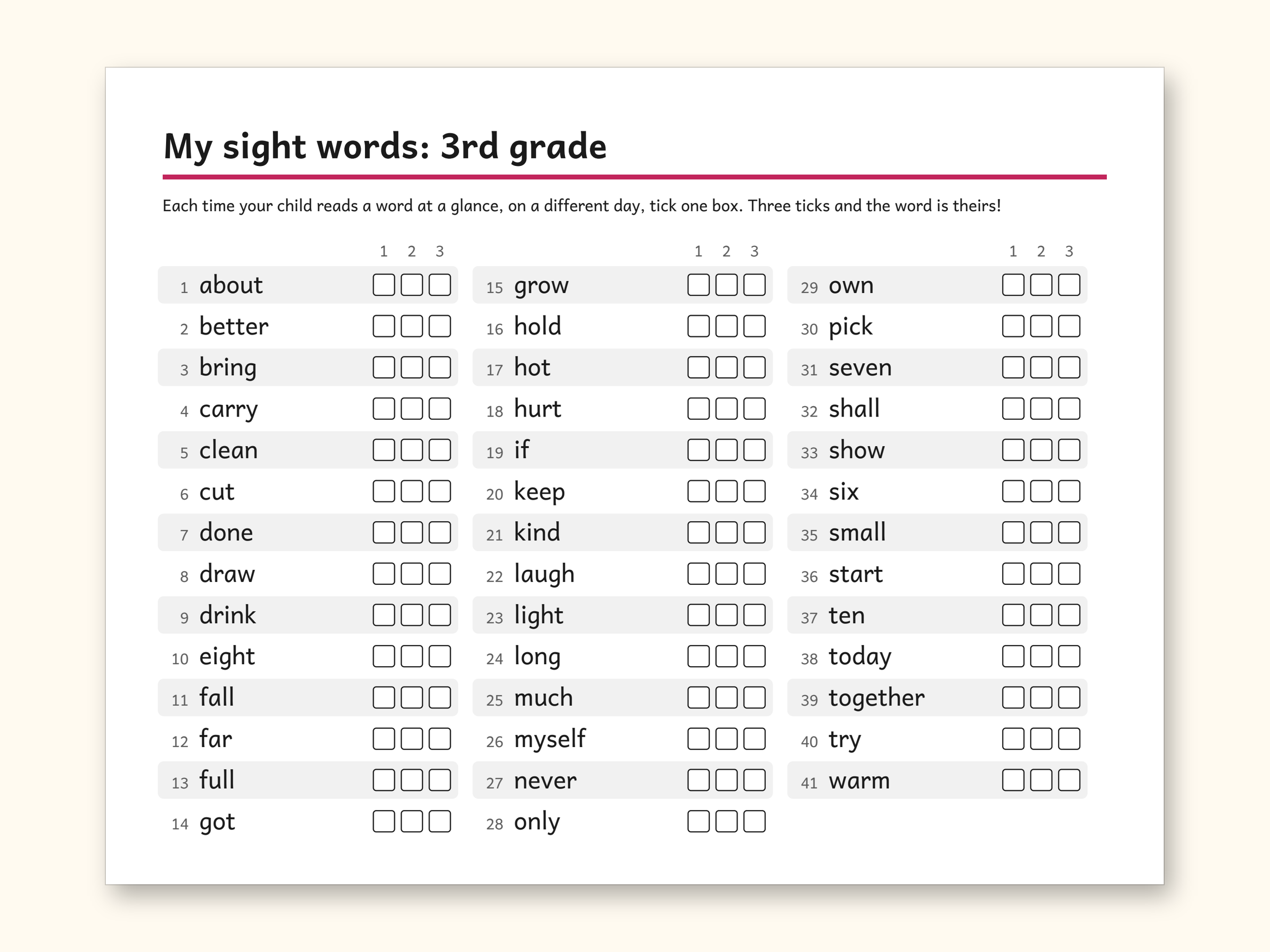 Sight Words | 3rd Grade Dolch Flashcards for Ages 8-9 (Digital PDF): sample page 6 of 28