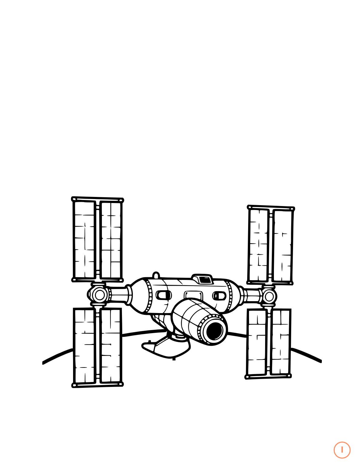 International Space Station coloring page for the letter I, bold outlines for small hands