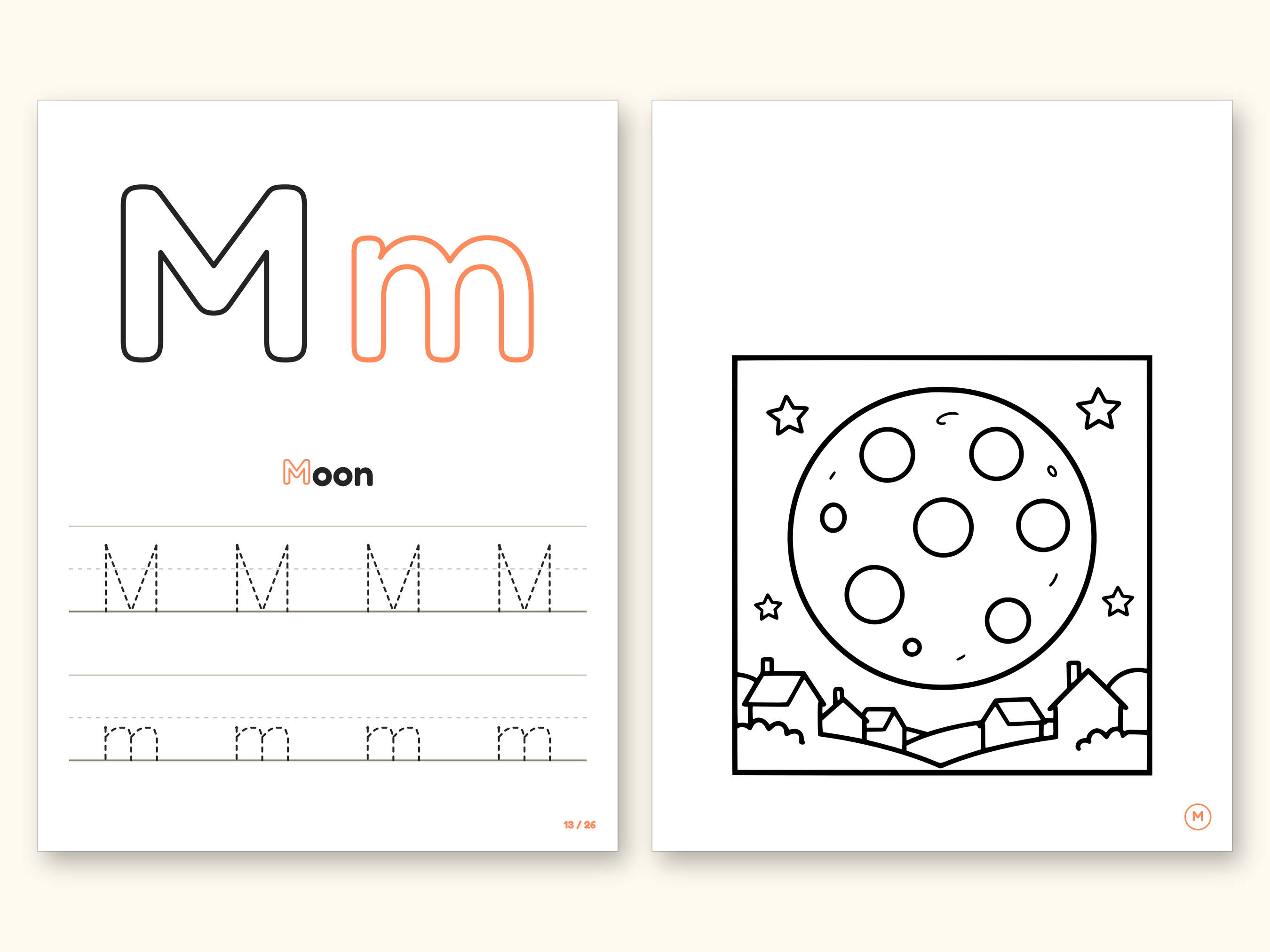Space Coloring Pages | ABC Letter Tracing for Kids Ages 2-5 (Digital PDF): pages 27 and 28 side by side