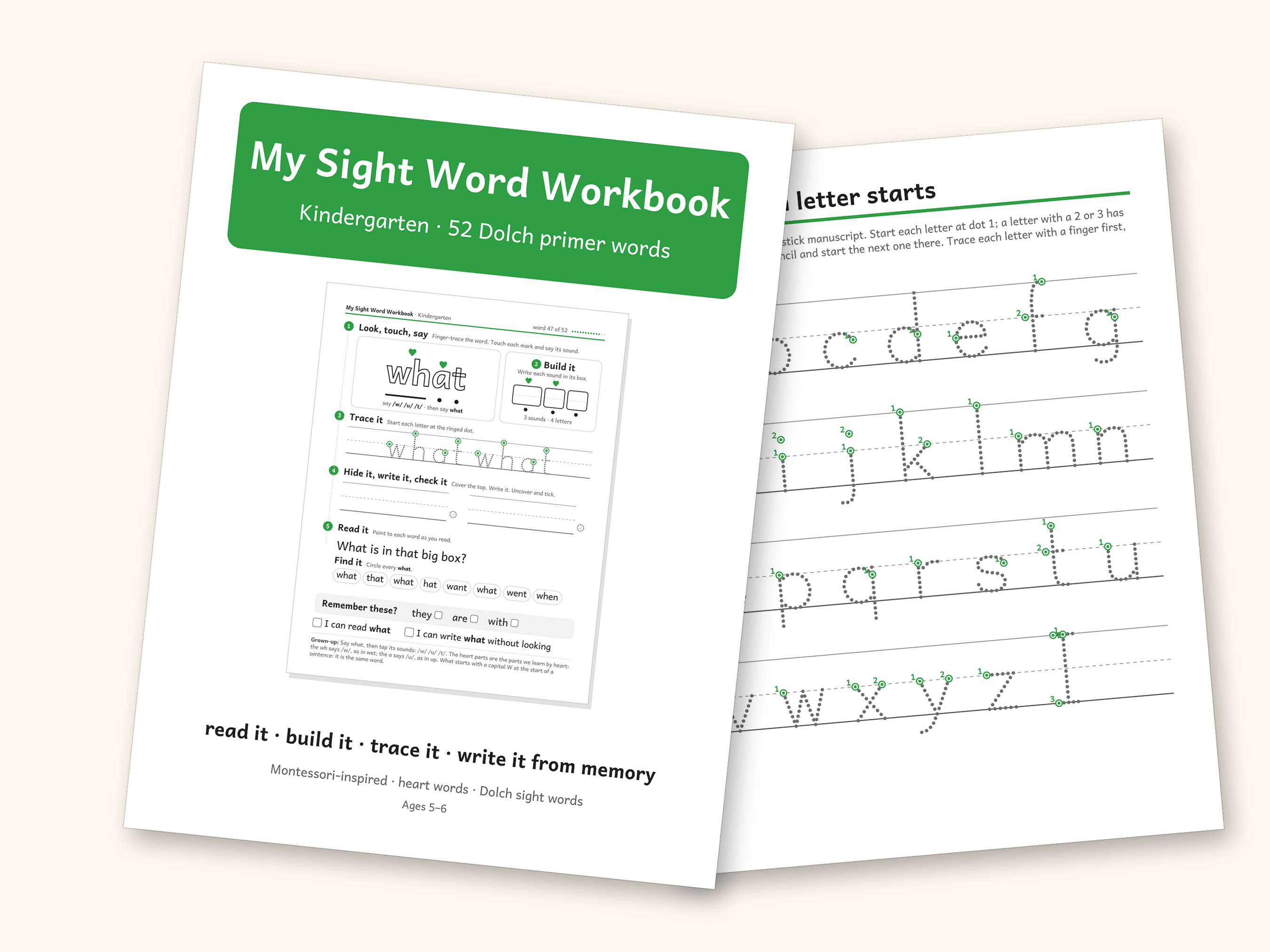 Sight Word Worksheets | Kindergarten Dolch Workbook for Ages 5-6 (Digital PDF): cover and an inside page