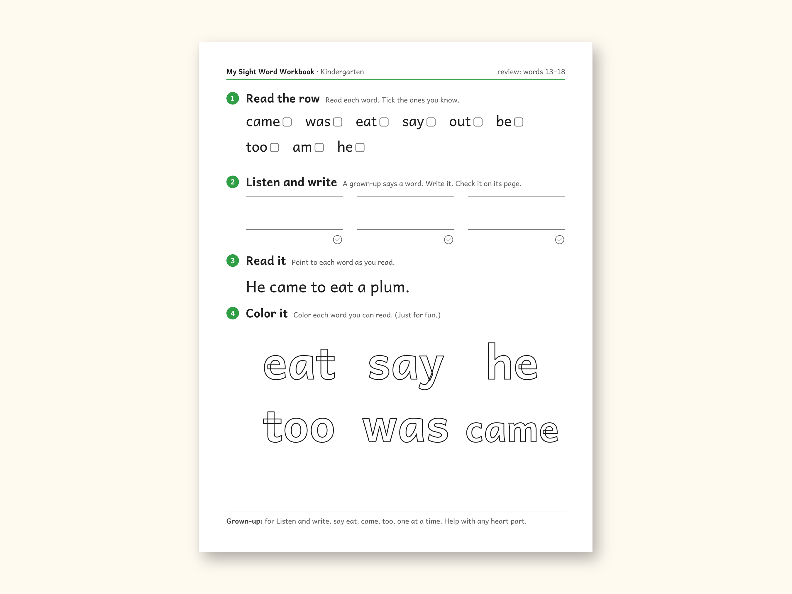Sight Word Worksheets | Kindergarten Dolch Workbook for Ages 5-6 (Digital PDF): sample page 27 of 69