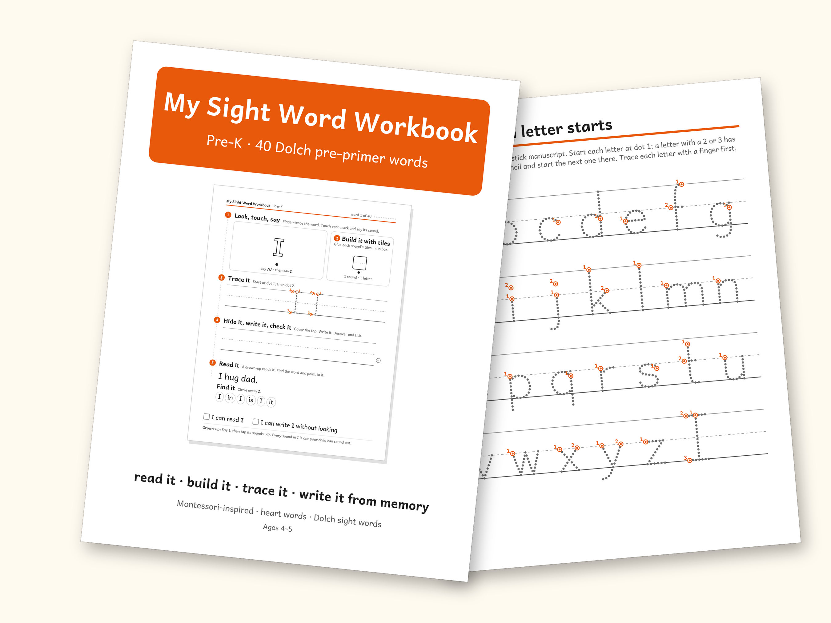 Sight Word Worksheets | Pre-K Dolch Workbook for Ages 4-5 (Digital PDF): cover and an inside page