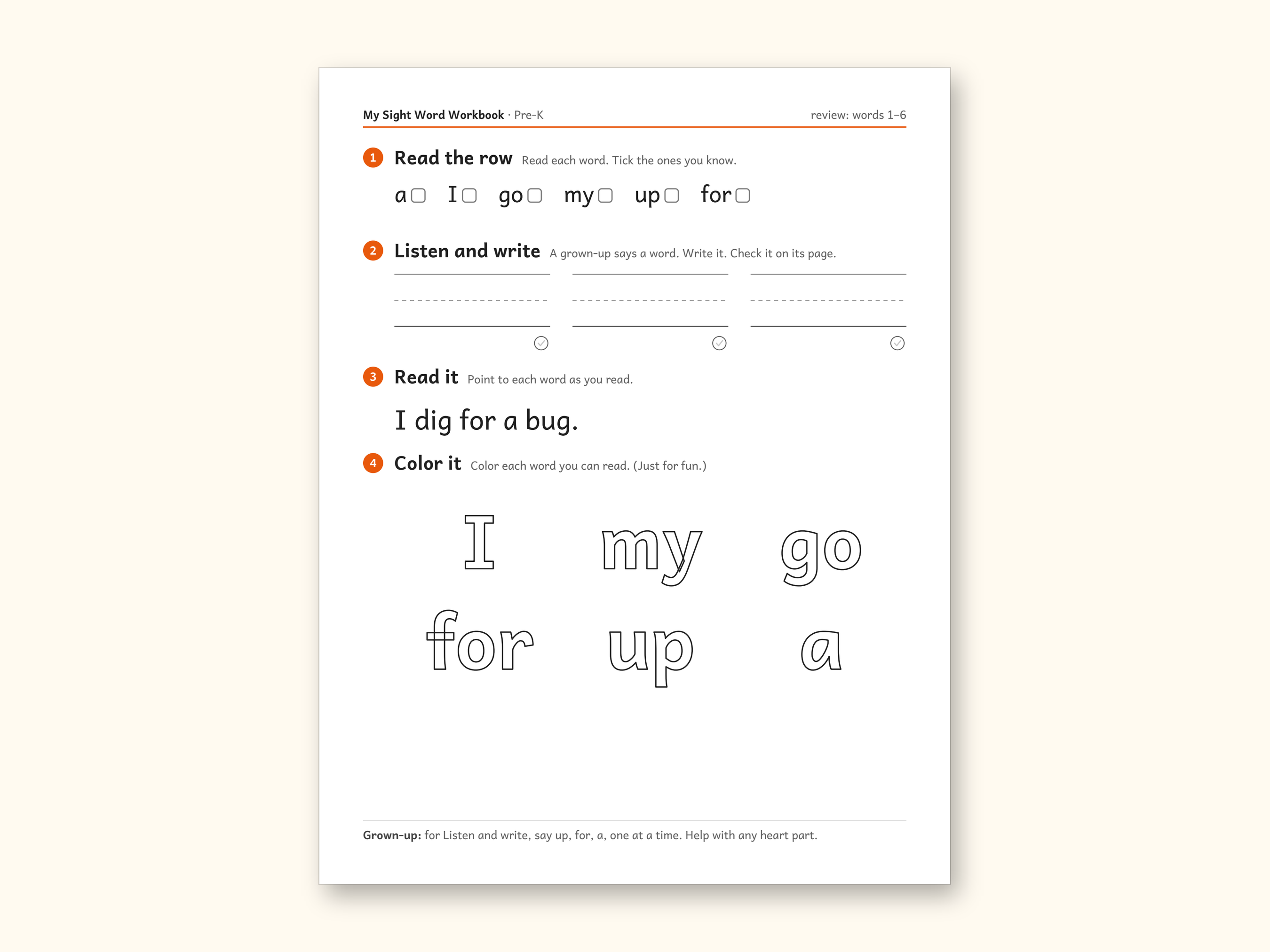 Sight Word Worksheets | Pre-K Dolch Workbook for Ages 4-5 (Digital PDF): sample page 13 of 58