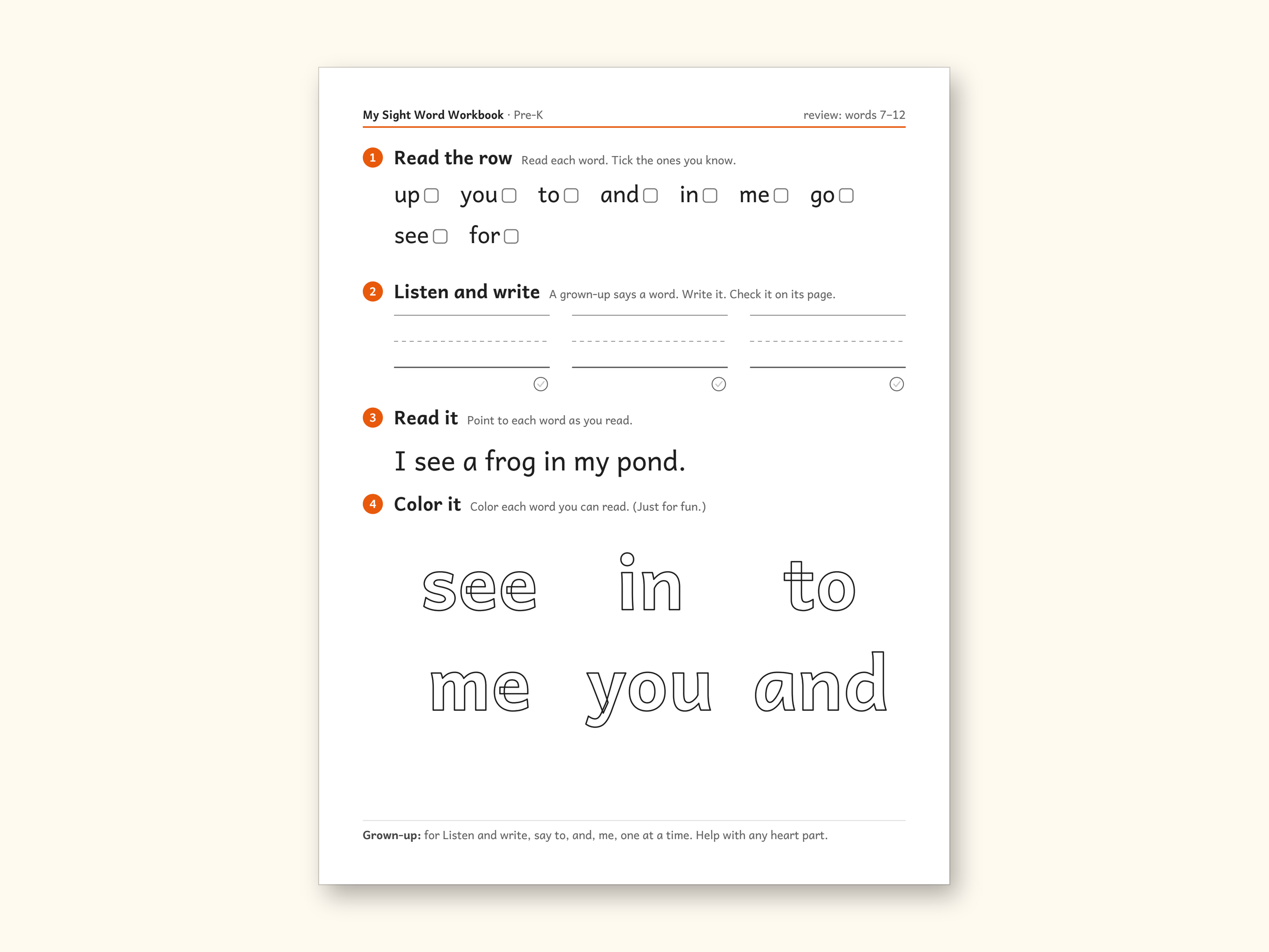 Sight Word Worksheets | Pre-K Dolch Workbook for Ages 4-5 (Digital PDF): sample page 20 of 58