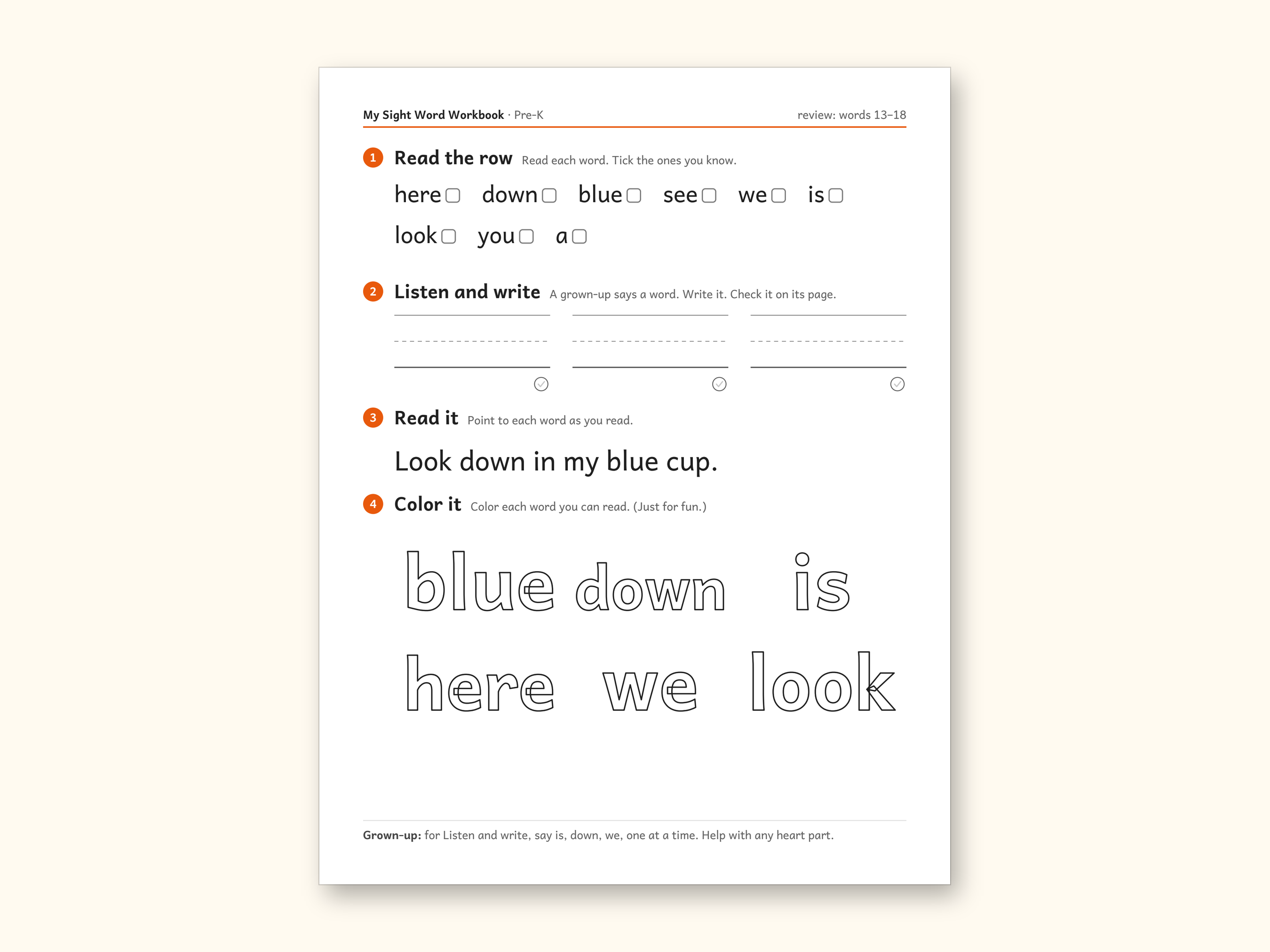 Sight Word Worksheets | Pre-K Dolch Workbook for Ages 4-5 (Digital PDF): sample page 27 of 58