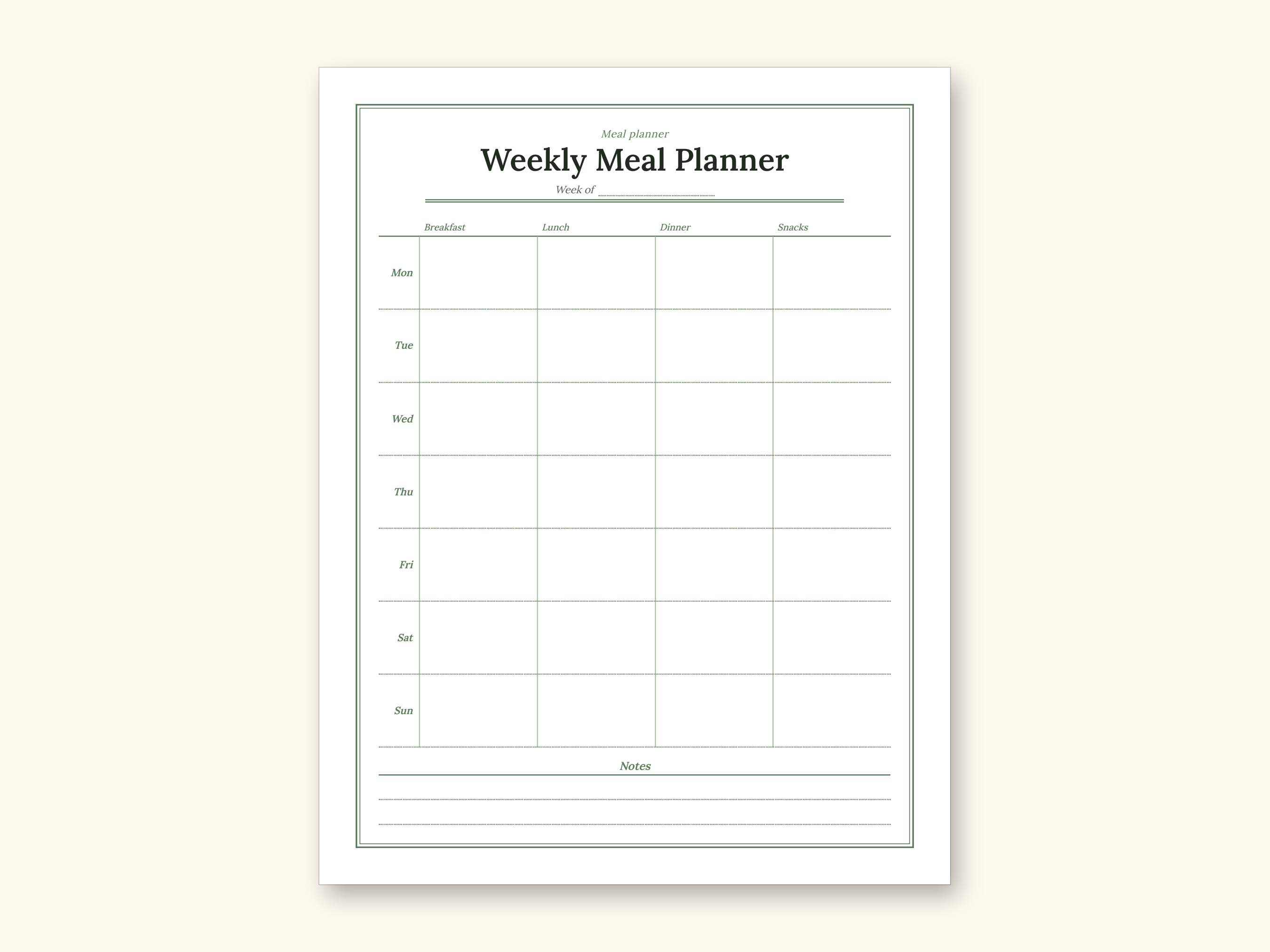 Meal Planner | Grocery List for Home Cooks (PDF + Excel): sample page 2 of 20