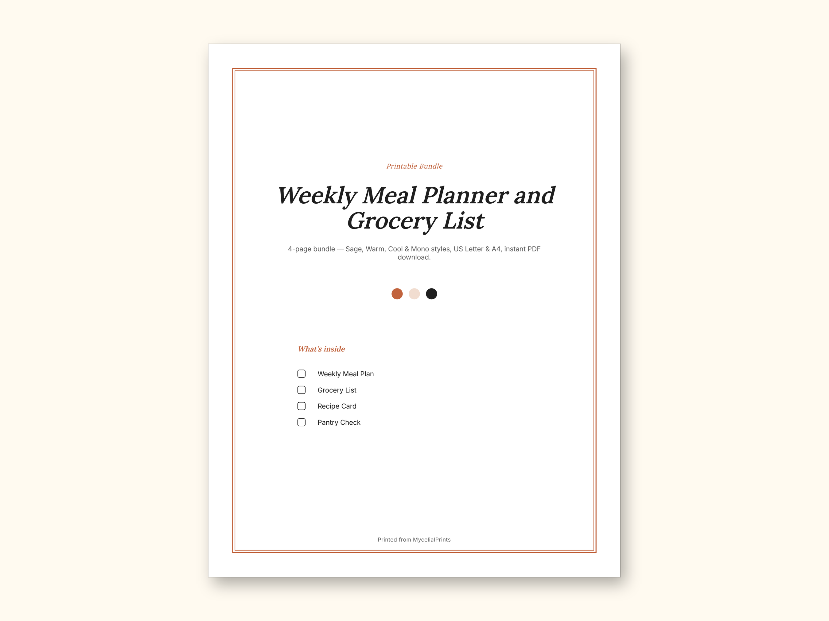 Meal Planner | Grocery List for Home Cooks (PDF + Excel): sample page 6 of 20
