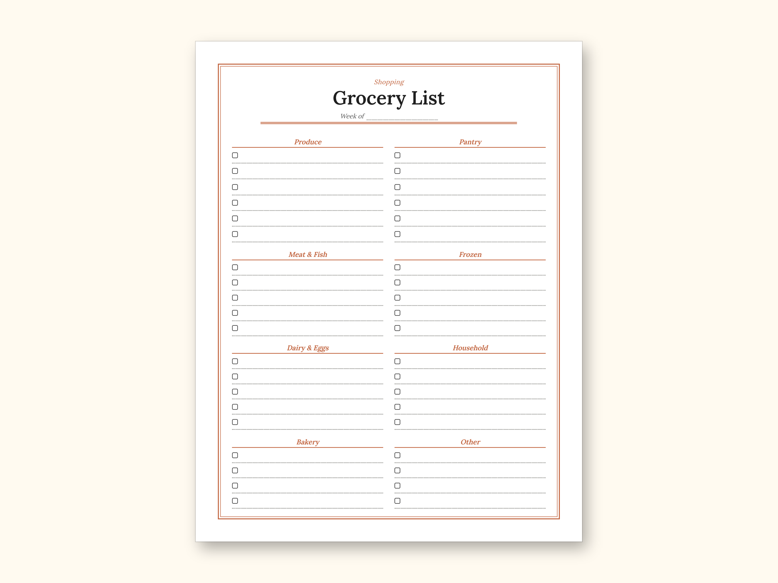 Meal Planner | Grocery List for Home Cooks (PDF + Excel): sample page 8 of 20